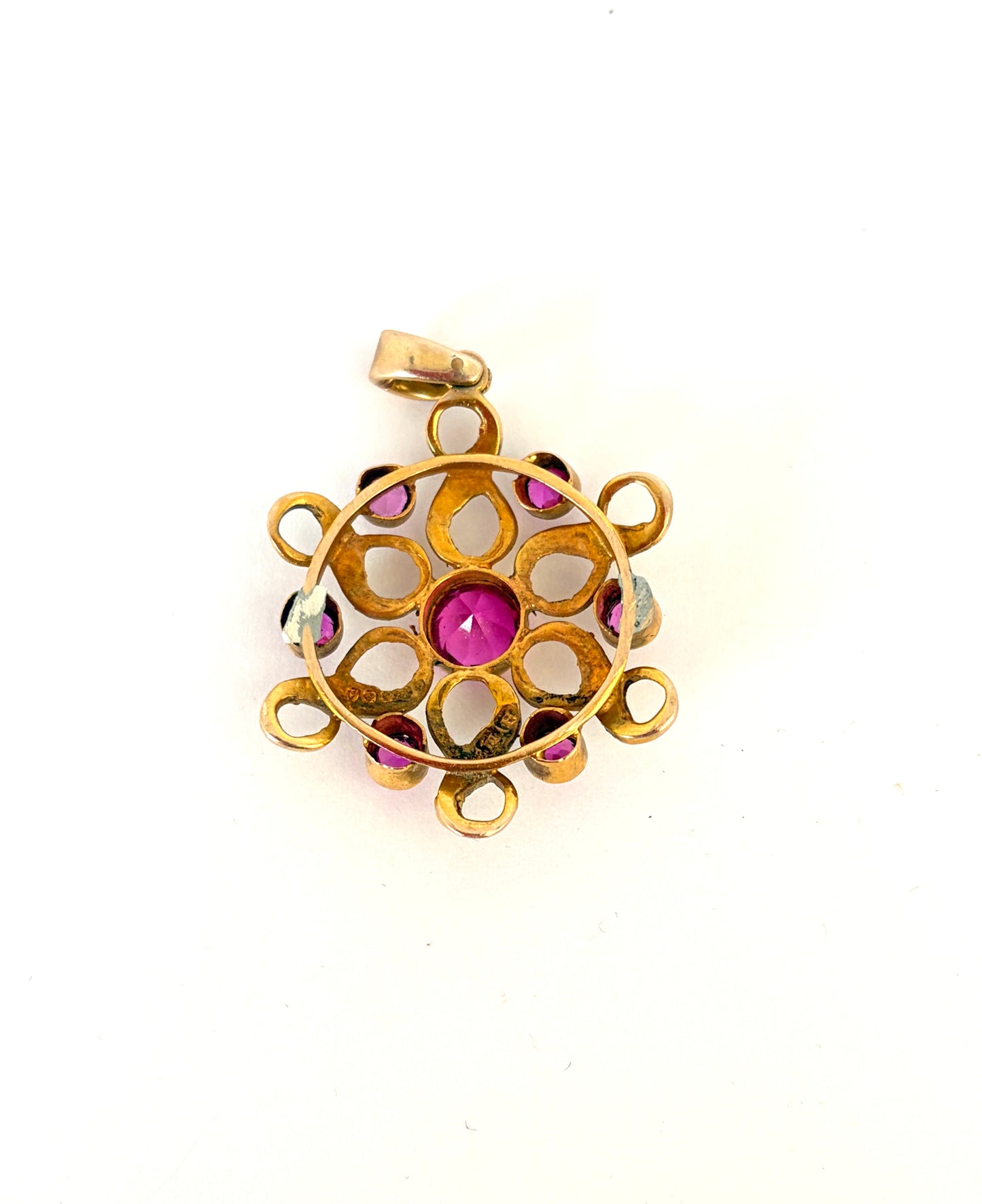 Fabulous Antique, 9ct Gold, Pink Sapphire and Pearl Pendant, Hallmarked Birmingham 1913