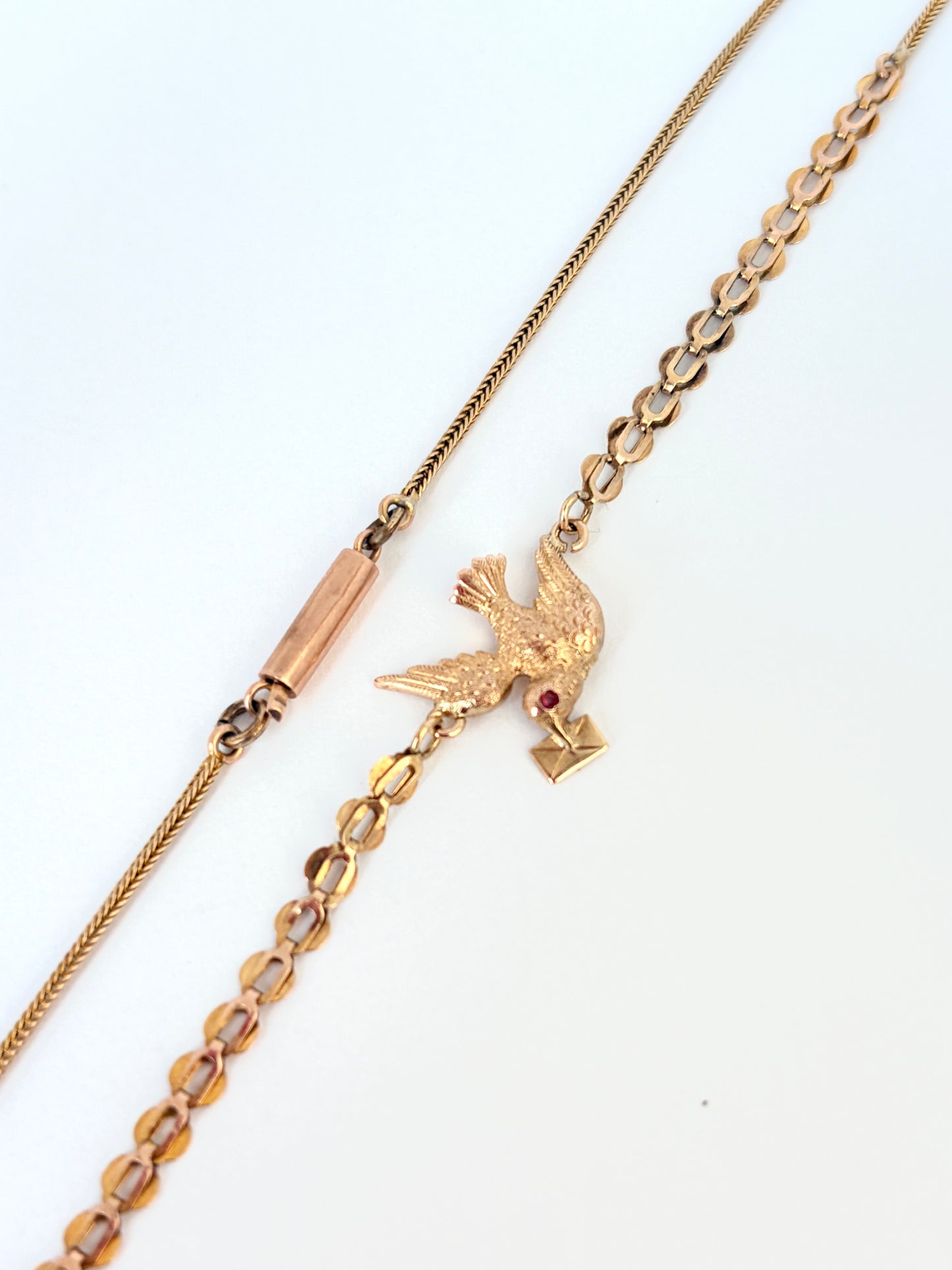16 inch Victorian Necklace, 9ct Gold Peace Dove with envelope on a foxtail chain