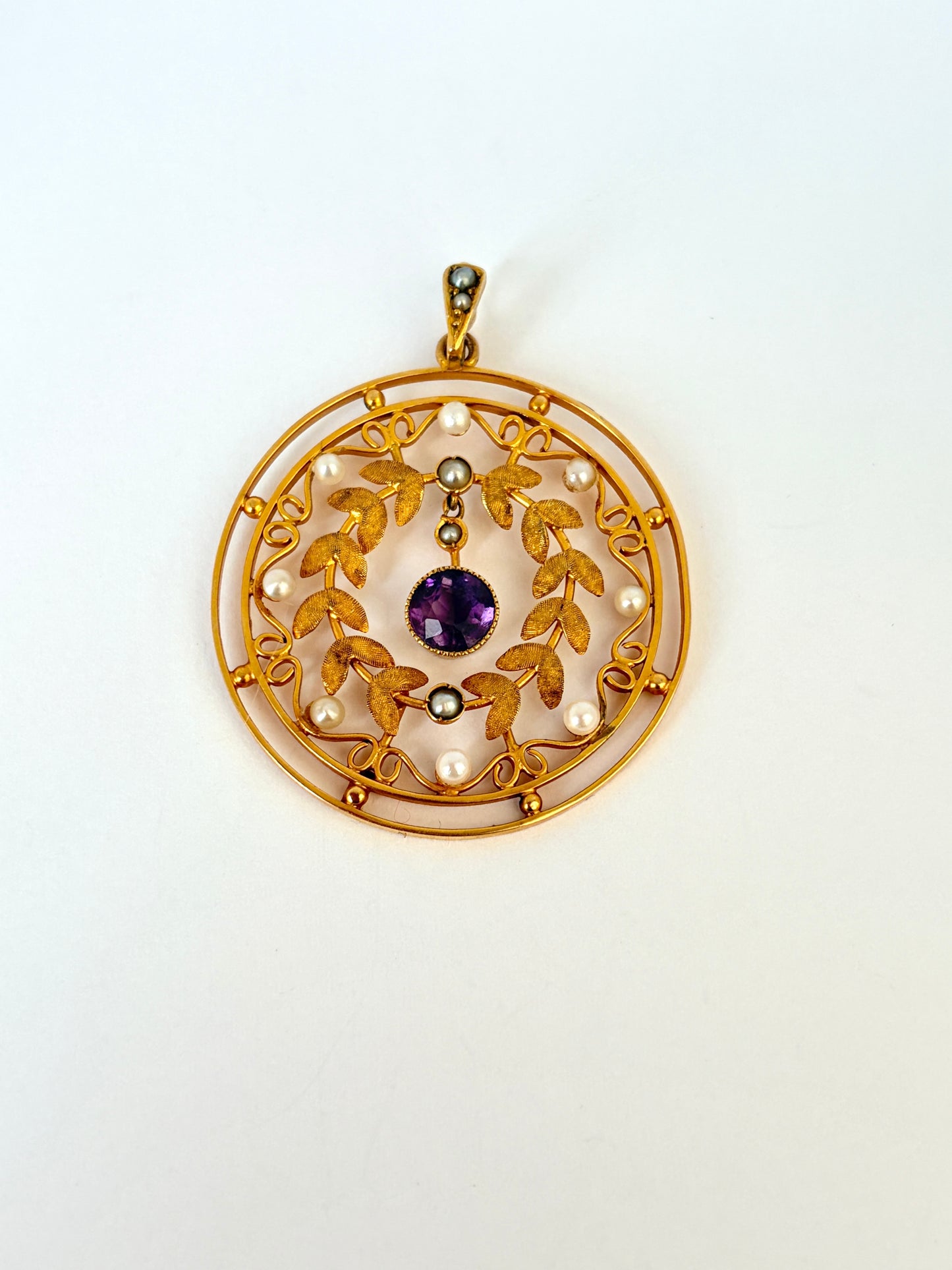 Fabulous Art Nouveau, 9ct Gold, Amethyst and Pearl Pendant