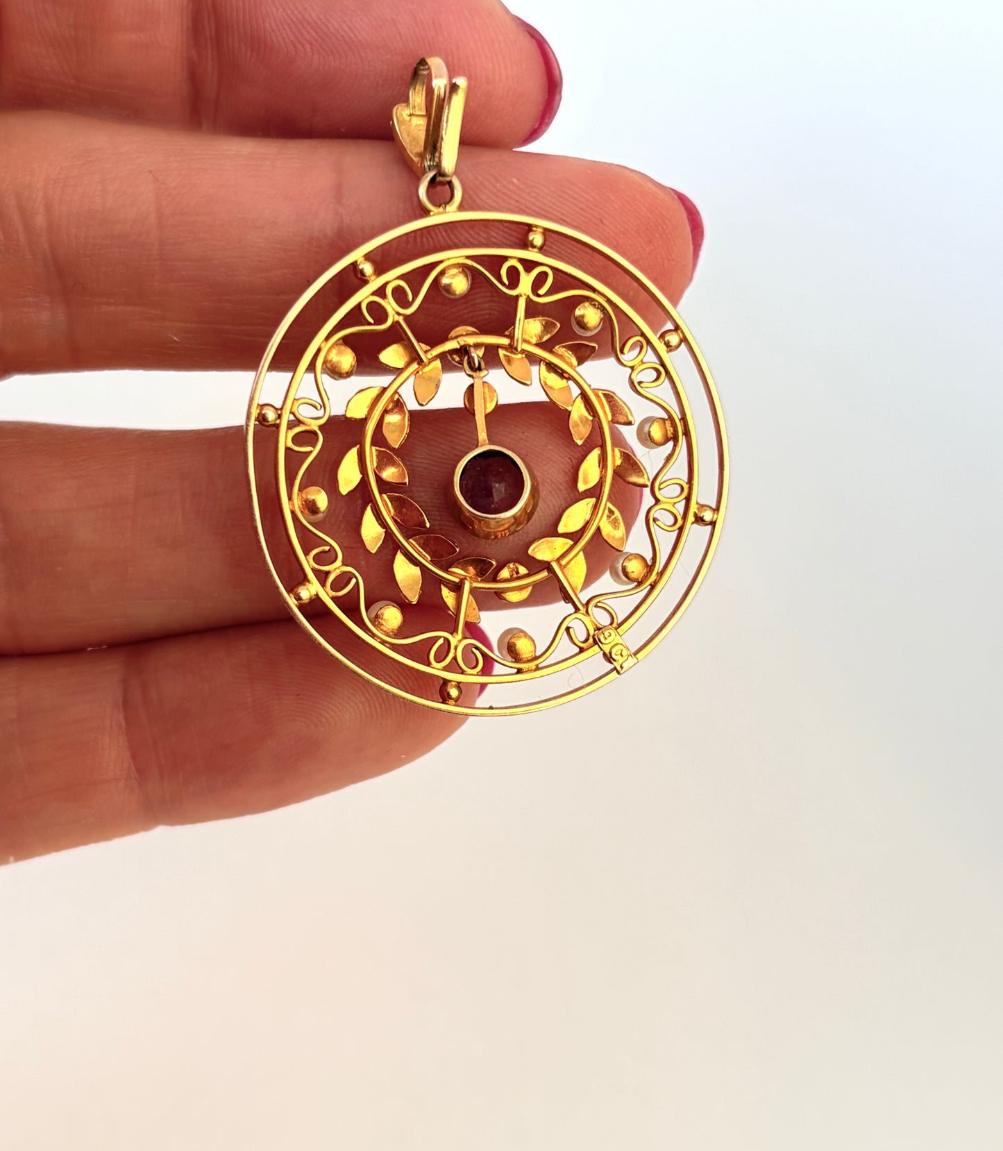 Fabulous Art Nouveau, 9ct Gold, Amethyst and Pearl Pendant