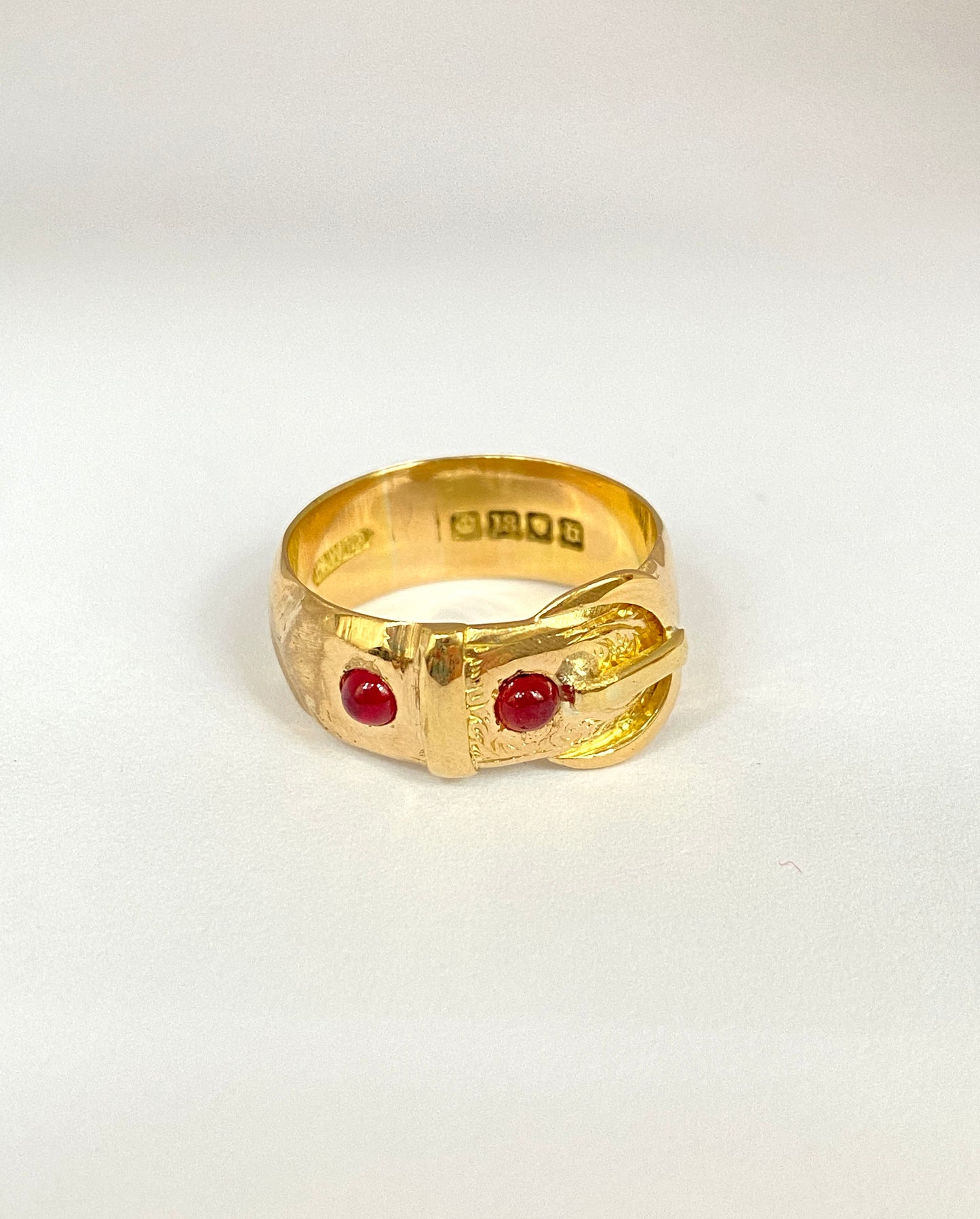 Antique, Victorian 18ct Gold Ruby Buckle Ring, Hallmarked for 18ct Gold, London and 1917 (7.52g)