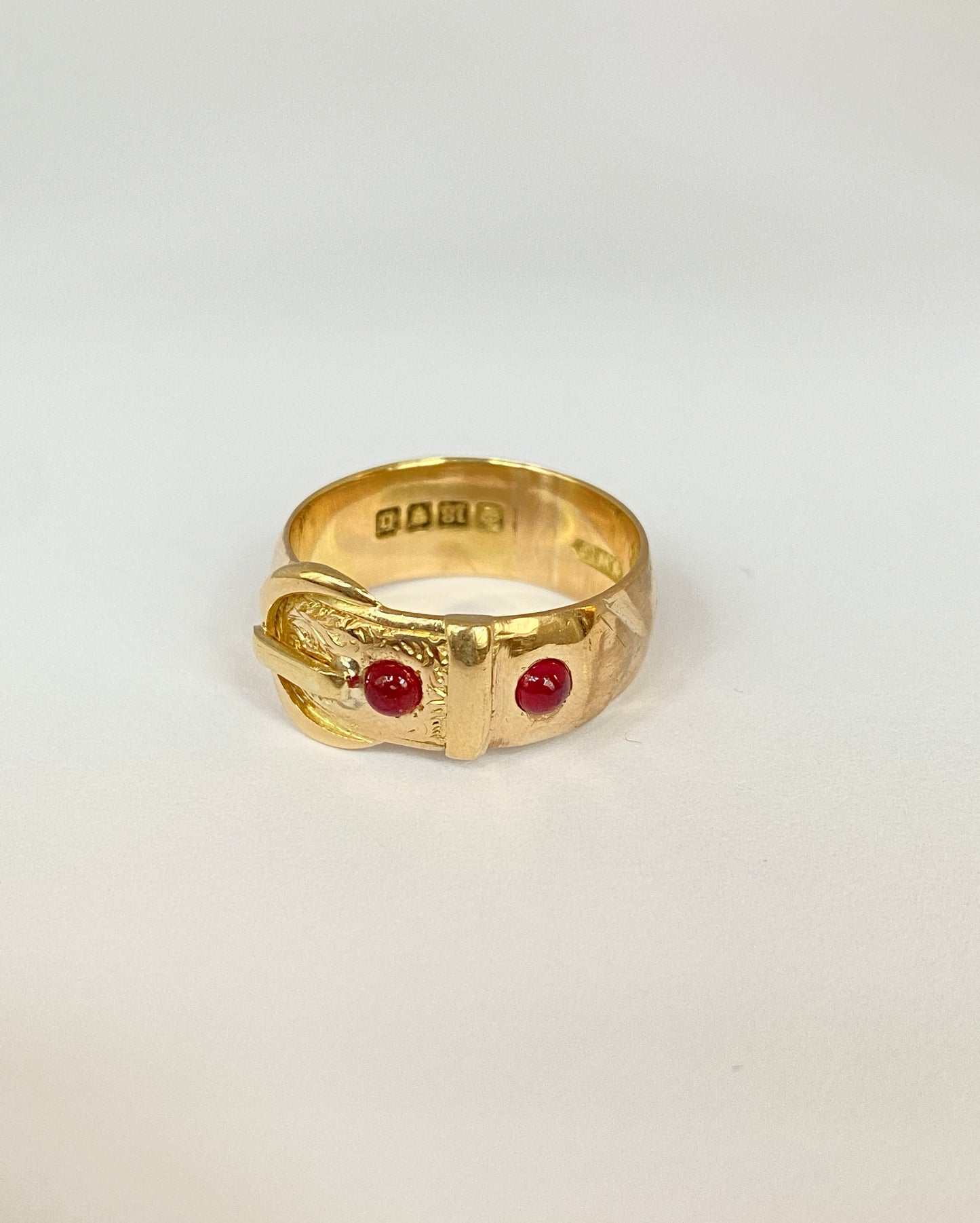 Antique, Victorian 18ct Gold Ruby Buckle Ring, Hallmarked for 18ct Gold, London and 1917 (7.52g)