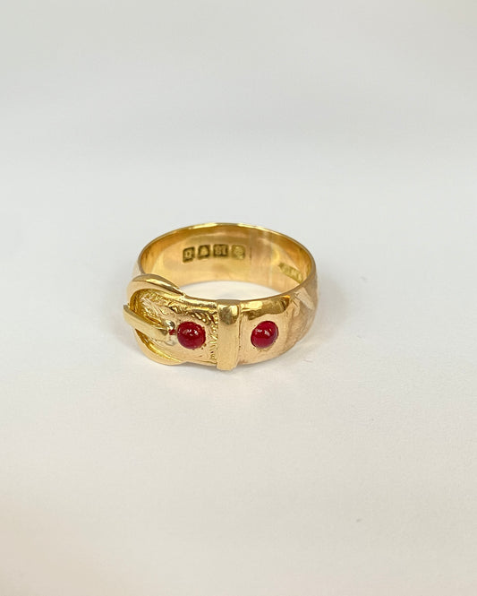 Antique, Victorian 18ct Gold Ruby Buckle Ring, Hallmarked for 18ct Gold, London and 1917 (7.52g)