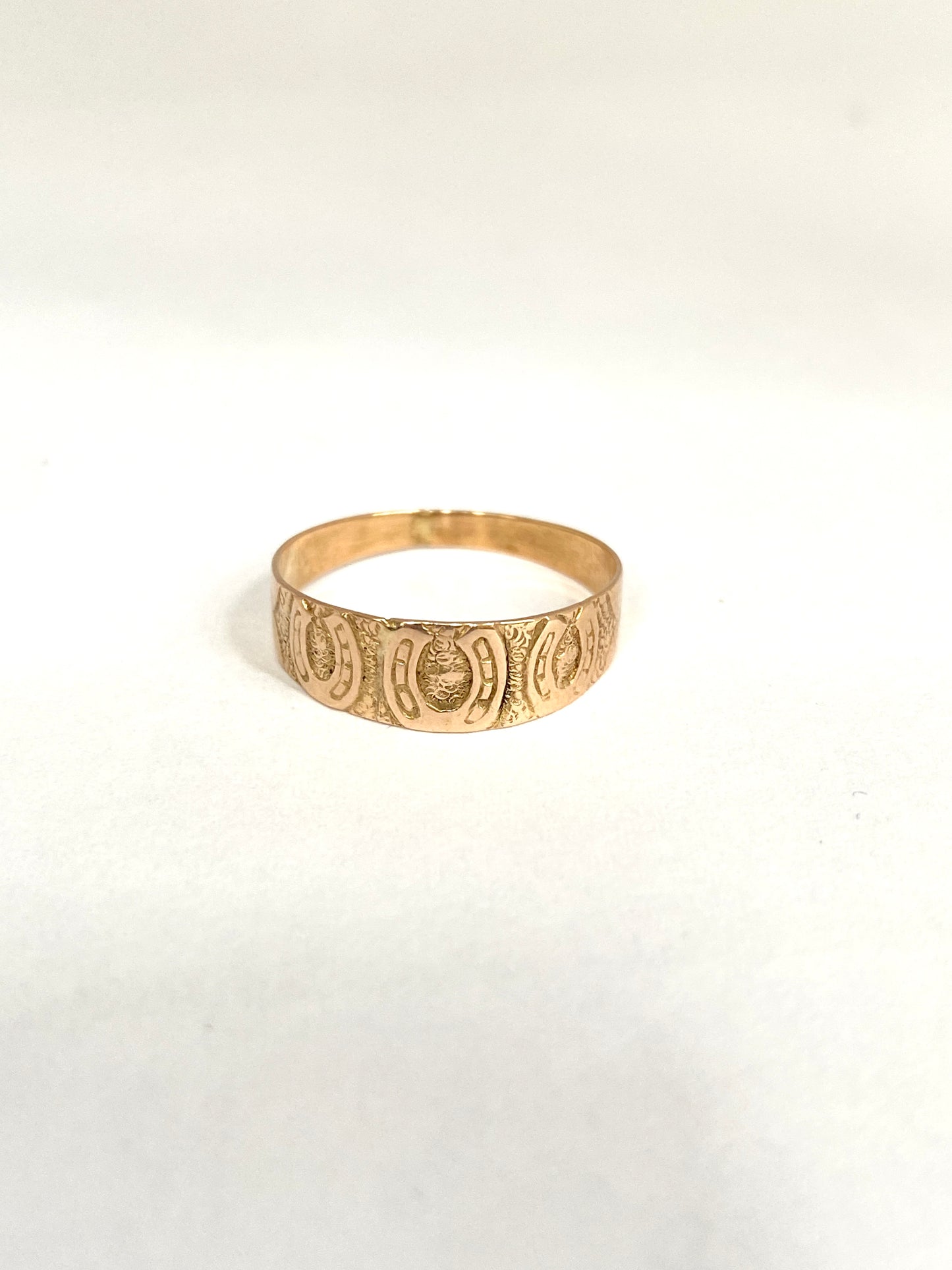 Antique, 9ct Gold, Horse Shoe Engraved Stacking Band, Hallmarked 9ct Gold, Birmingham, 1902