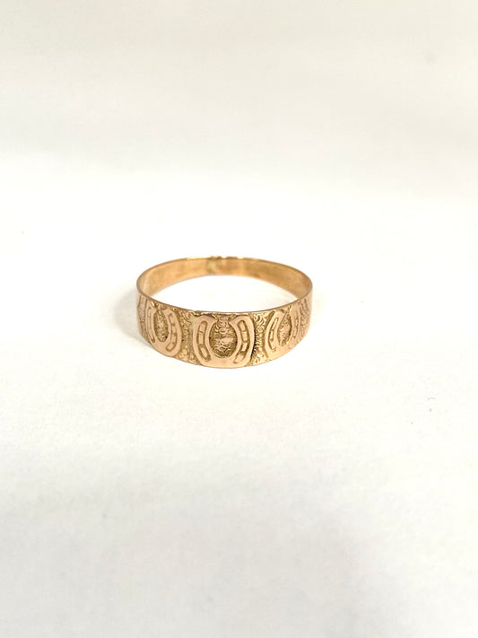 Antique, 9ct Gold, Horse Shoe Engraved Stacking Band, Hallmarked 9ct Gold, Birmingham, 1902