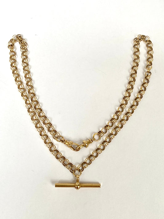 Vintage, 9ct Rose Gold 18 inch, double belcher T-bar chain (11.96g)