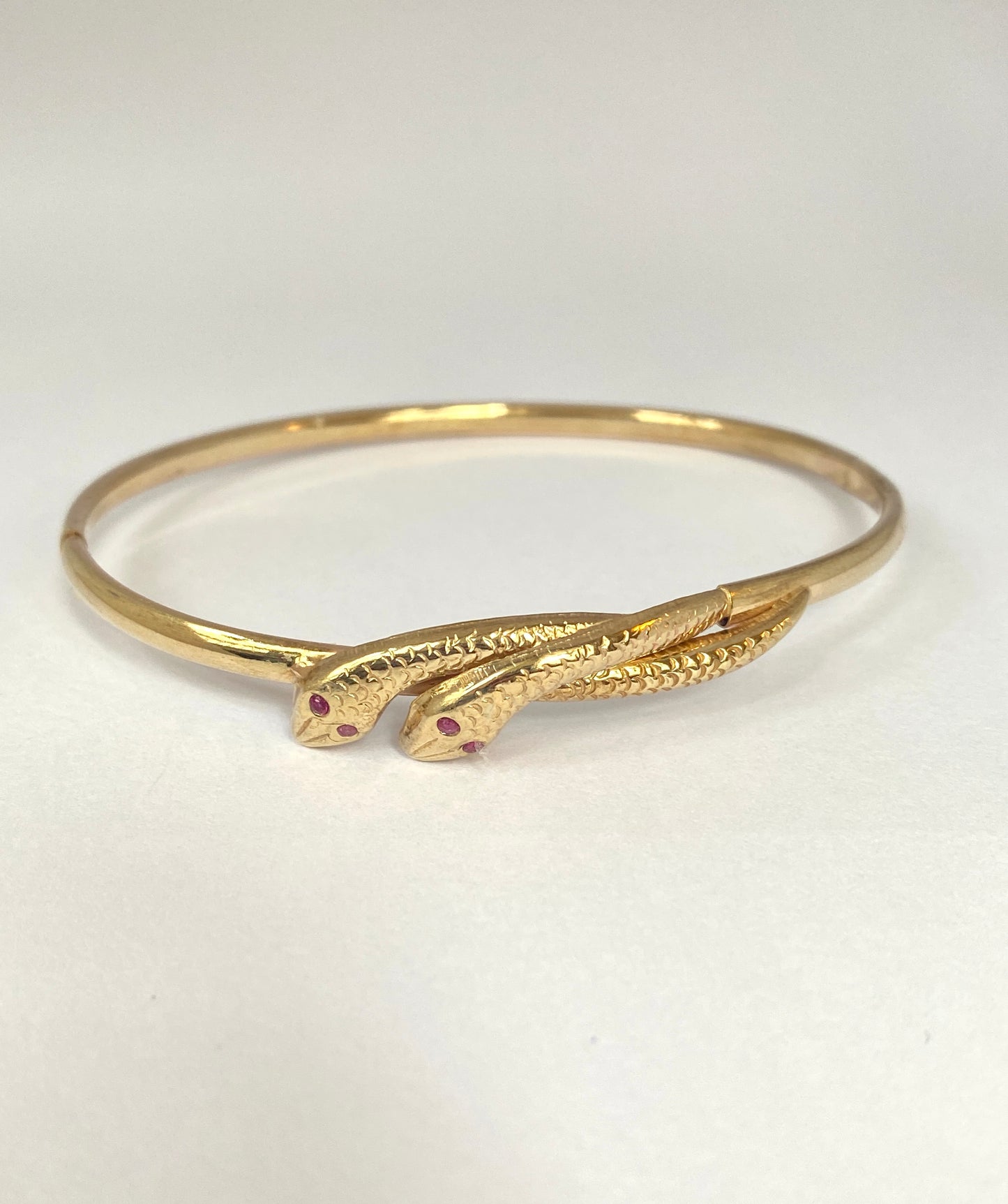 Vintage, 9ct Gold, Ruby Eyed Double Snake Bangle