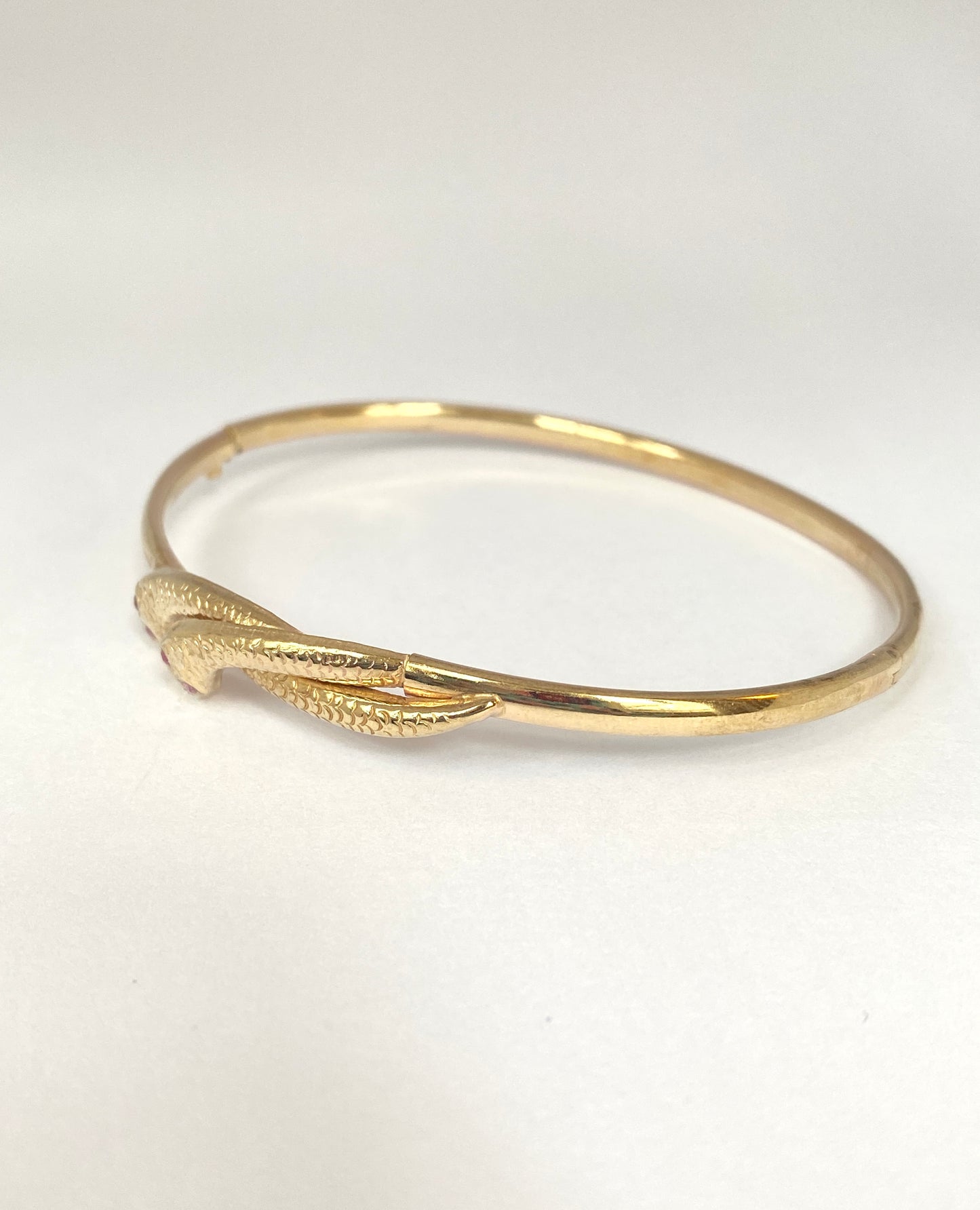 Vintage, 9ct Gold, Ruby Eyed Double Snake Bangle