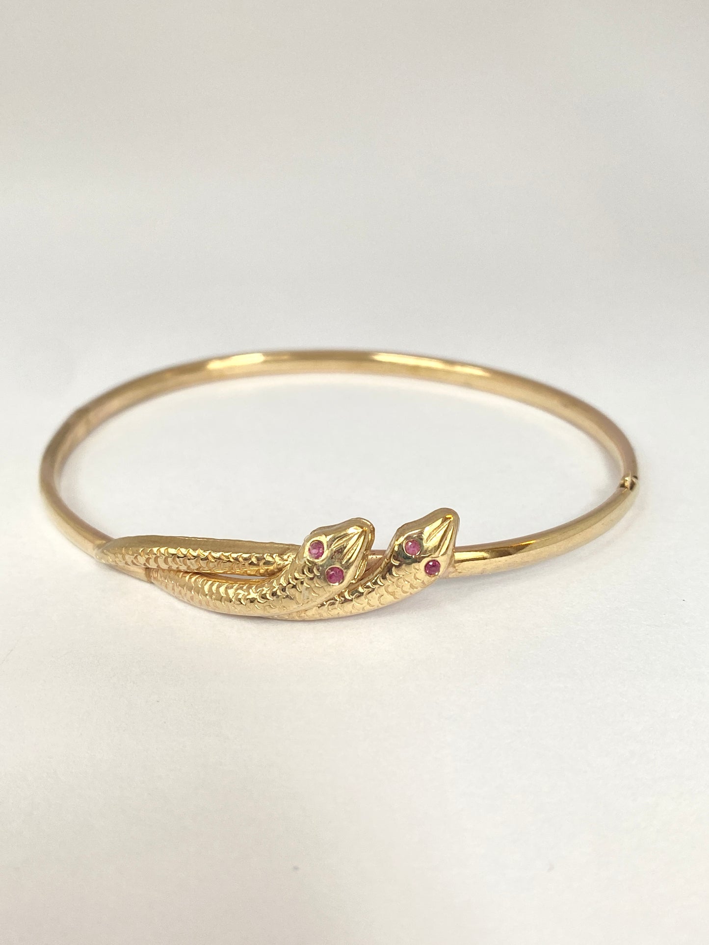 Vintage, 9ct Gold, Ruby Eyed Double Snake Bangle