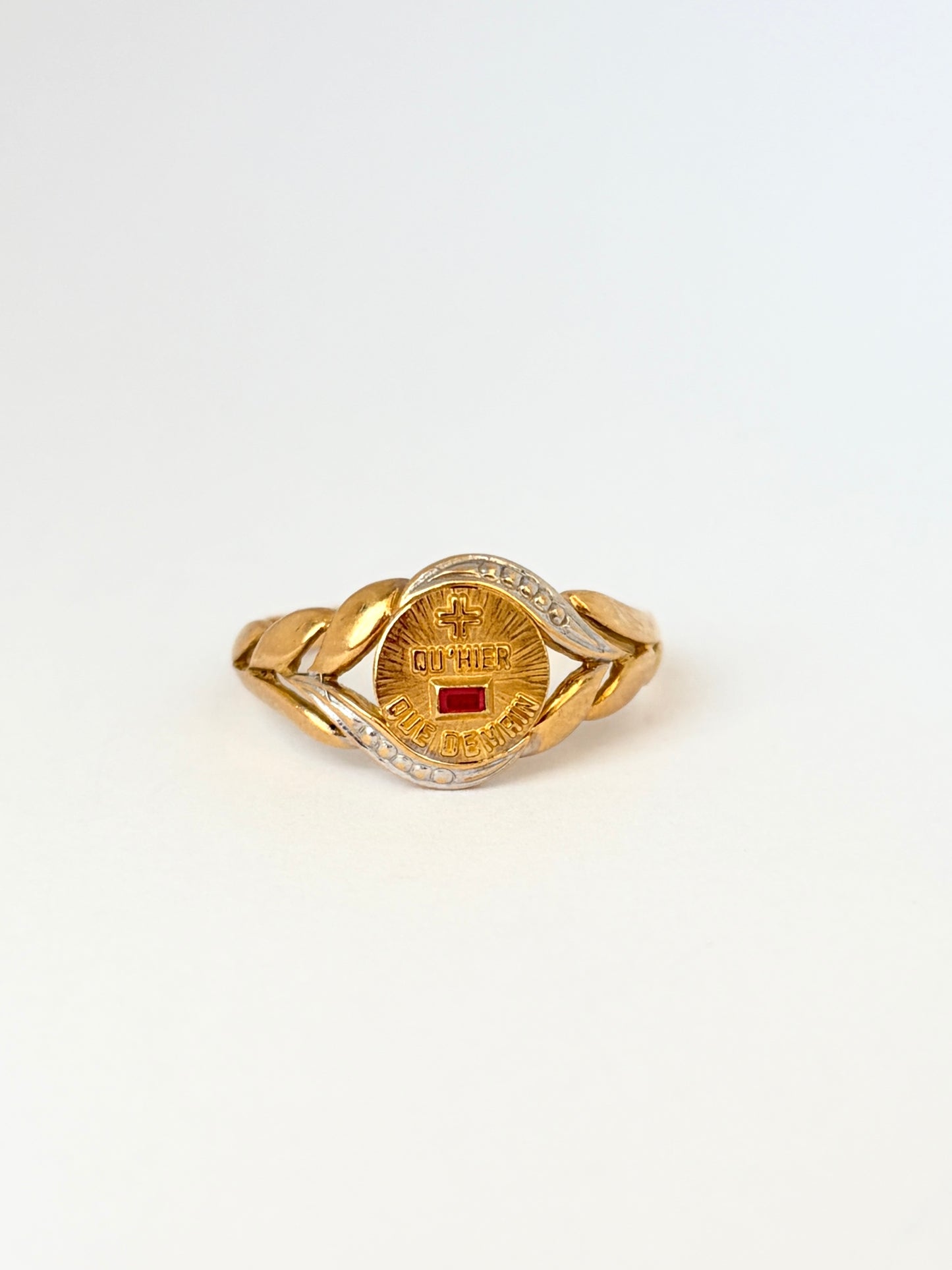 Romantic, 18ct Gold, Diamond and Ruby French Augis Love Ring, 'Qu'hier - Que demain' (Copy)