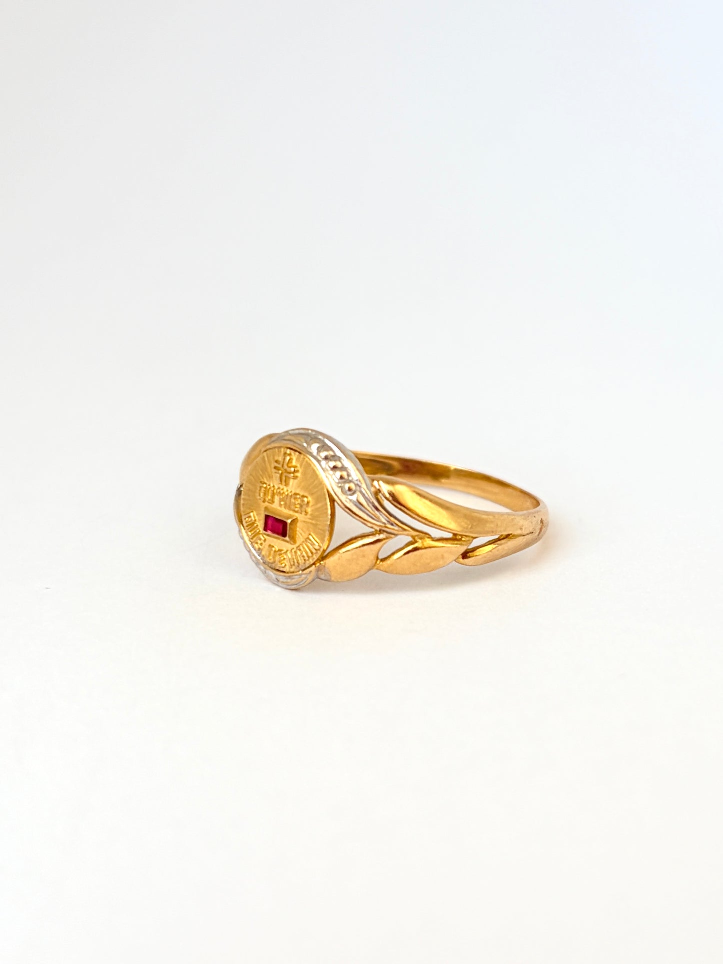 Romantic, 18ct Gold, Diamond and Ruby French Augis Love Ring, 'Qu'hier - Que demain' (Copy)