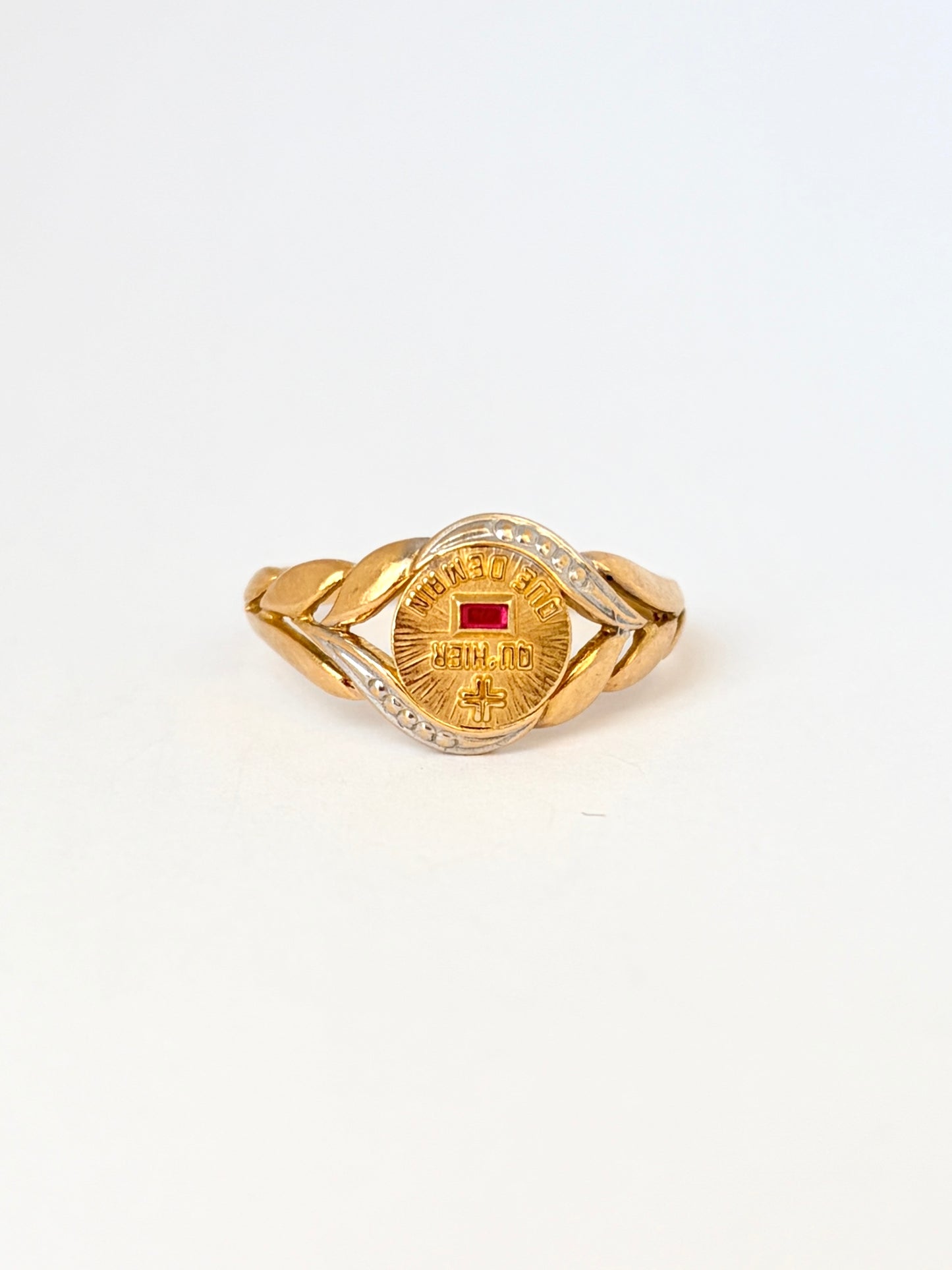 Romantic, 18ct Gold, Diamond and Ruby French Augis Love Ring, 'Qu'hier - Que demain' (Copy)