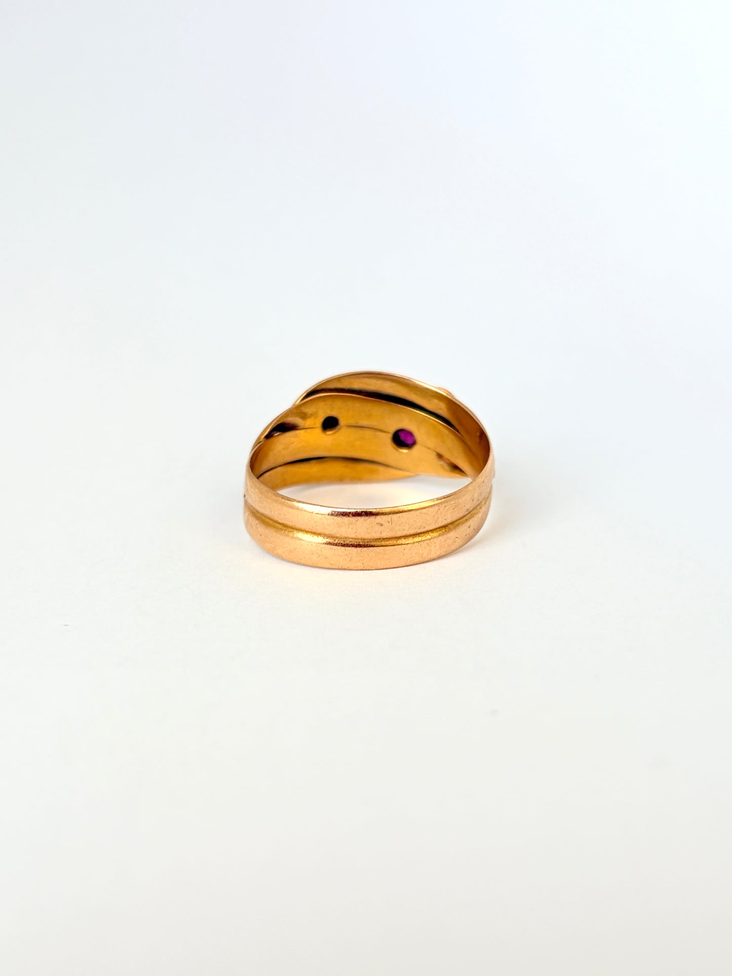 Antique, Victorian 18 Gold, Double Diamond and Ruby Snake Ring, Hallmarked Chester, 1897 (6.37g)