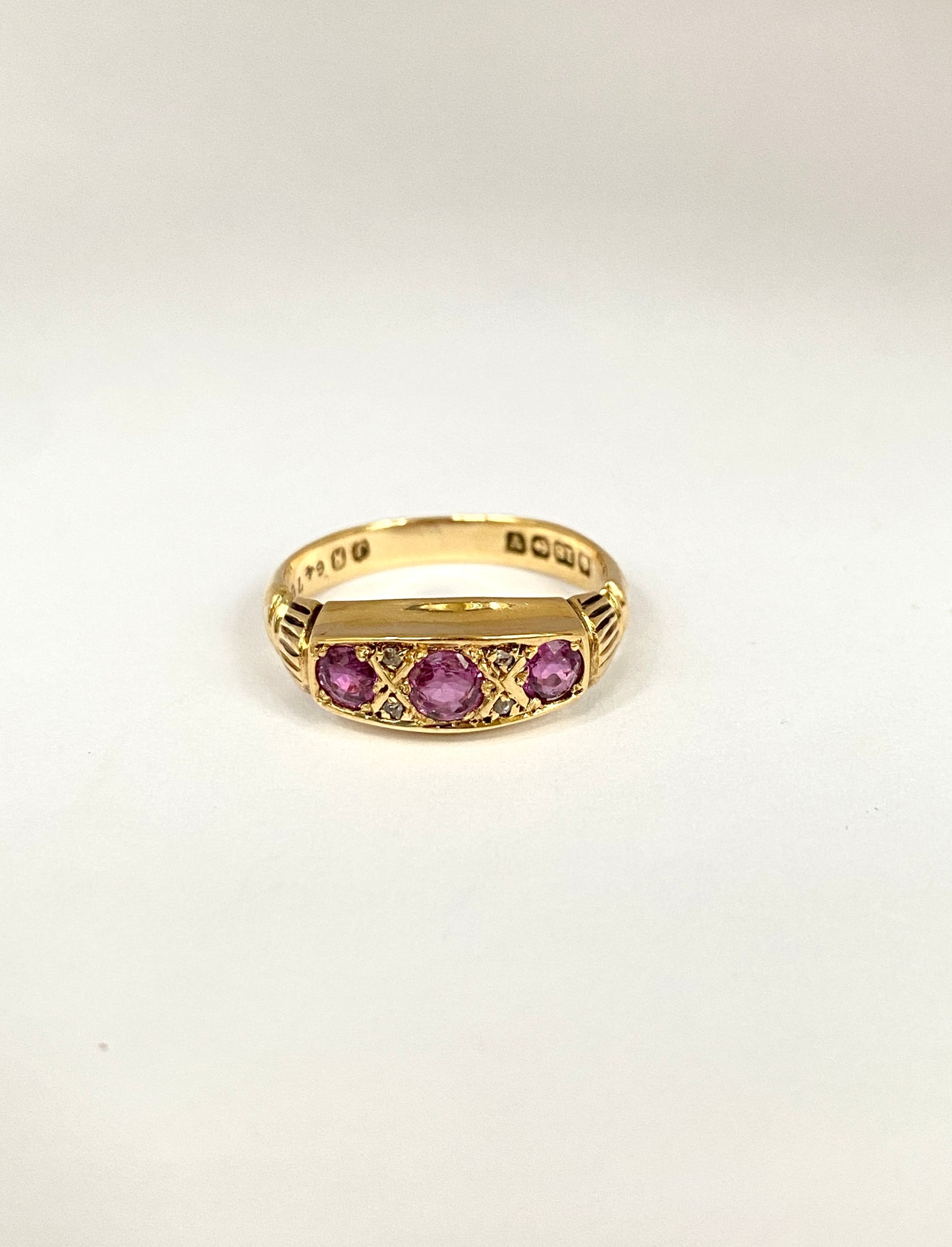 Art Deco, 18ct Gold Ruby and Diamond Gypsy Ring, Hallmarked Birmingham, 1920 (3.61g)