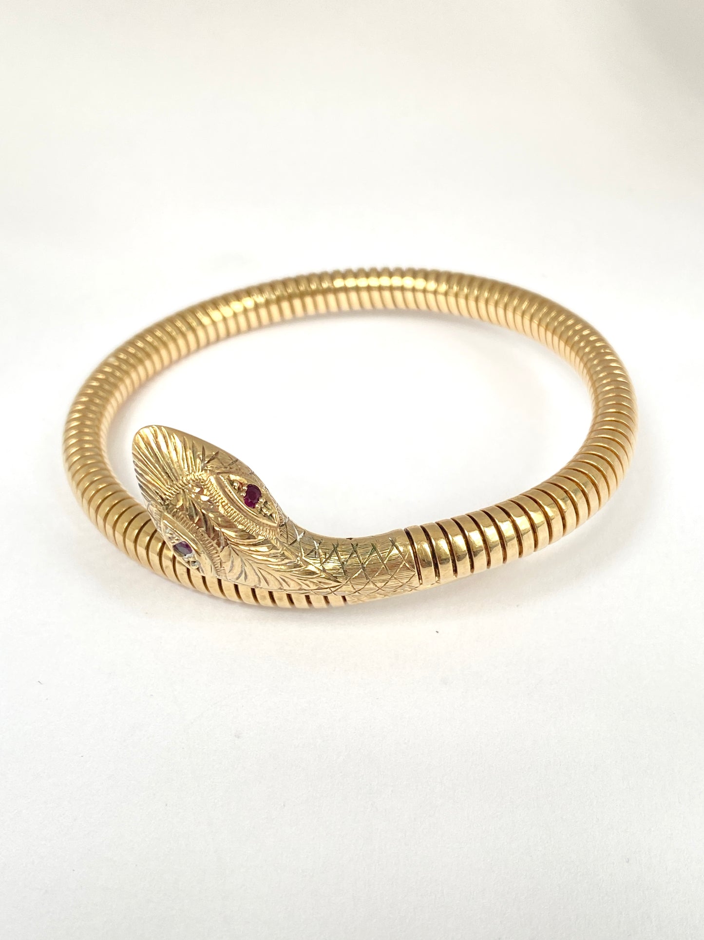 Vintage, 9ct Gold, Garnet Eyed Extendable Snake Bangle, Hallmarked 9ct Gold, Birmingham, 26.5g