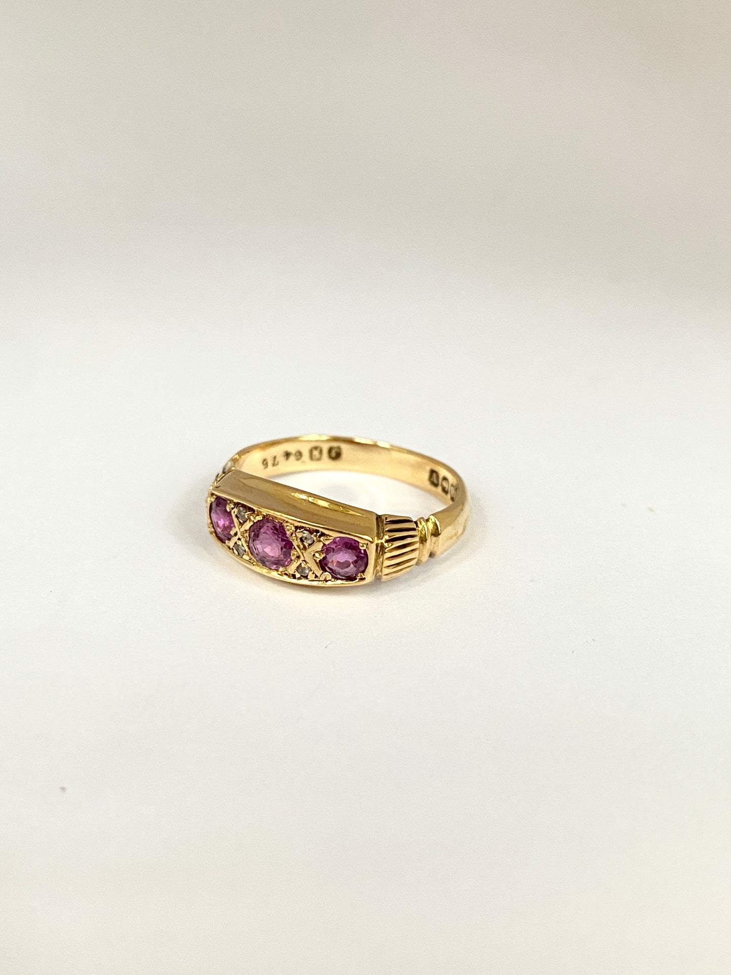 Art Deco, 18ct Gold Ruby and Diamond Gypsy Ring, Hallmarked Birmingham, 1920 (3.61g)