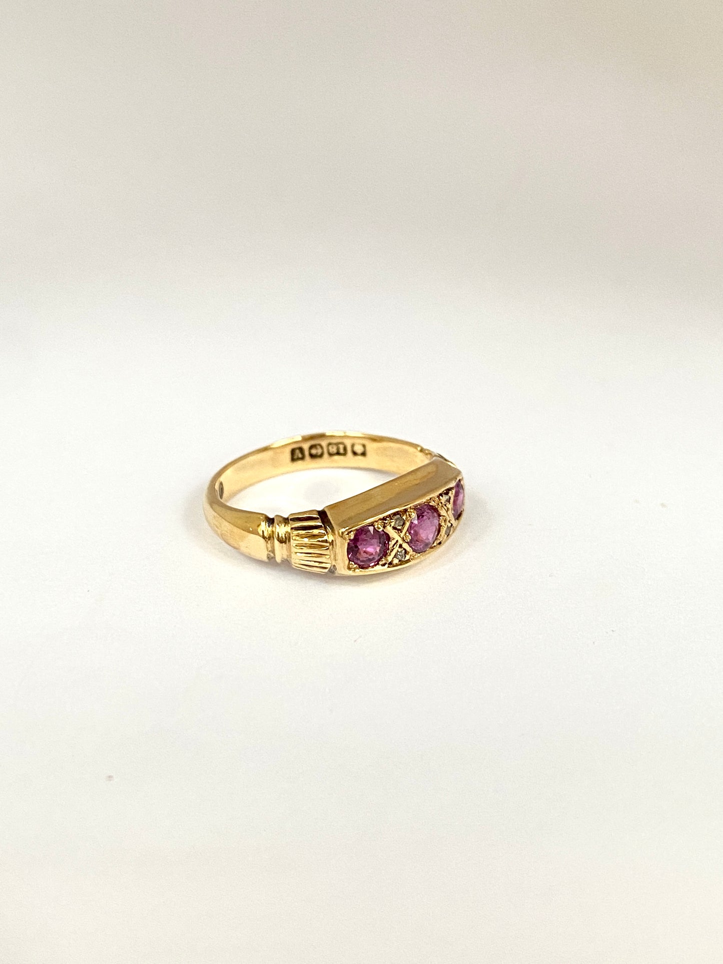 Art Deco, 18ct Gold Ruby and Diamond Gypsy Ring, Hallmarked Birmingham, 1920 (3.61g)