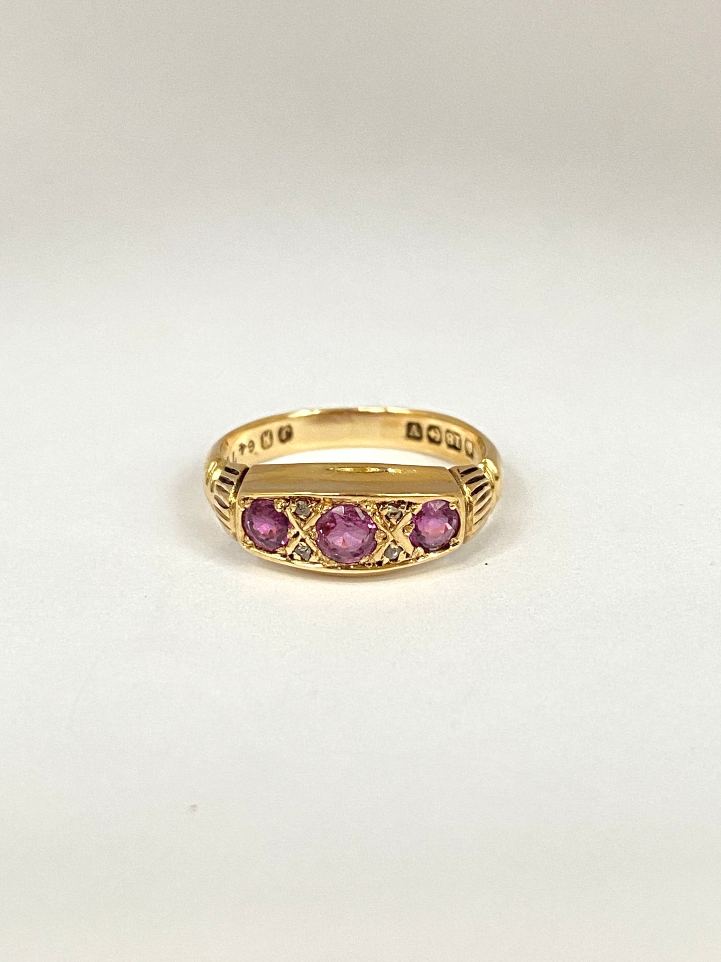 Art Deco, 18ct Gold Ruby and Diamond Gypsy Ring, Hallmarked Birmingham, 1920 (3.61g)