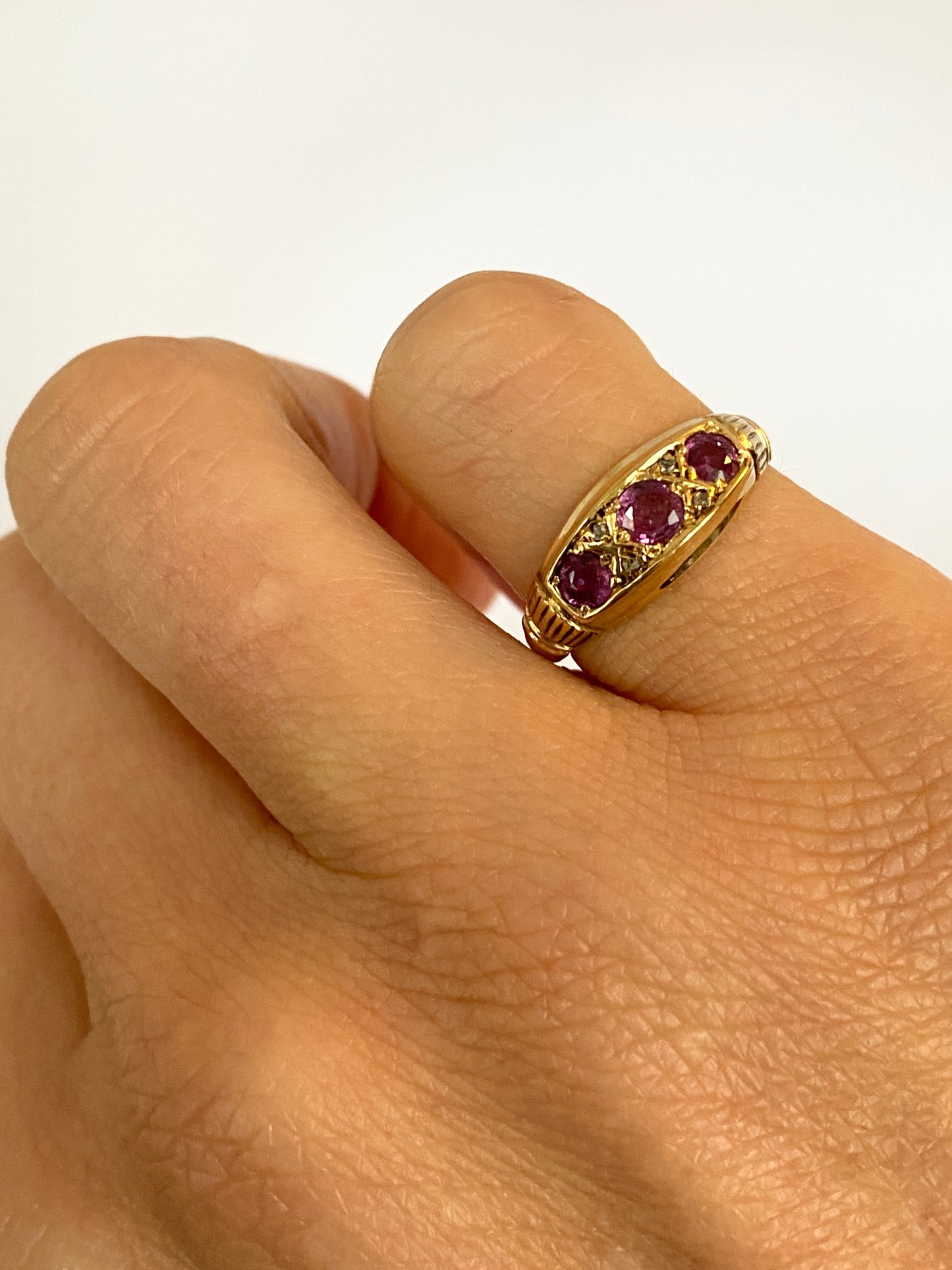 Art Deco, 18ct Gold Ruby and Diamond Gypsy Ring, Hallmarked Birmingham, 1920 (3.61g)