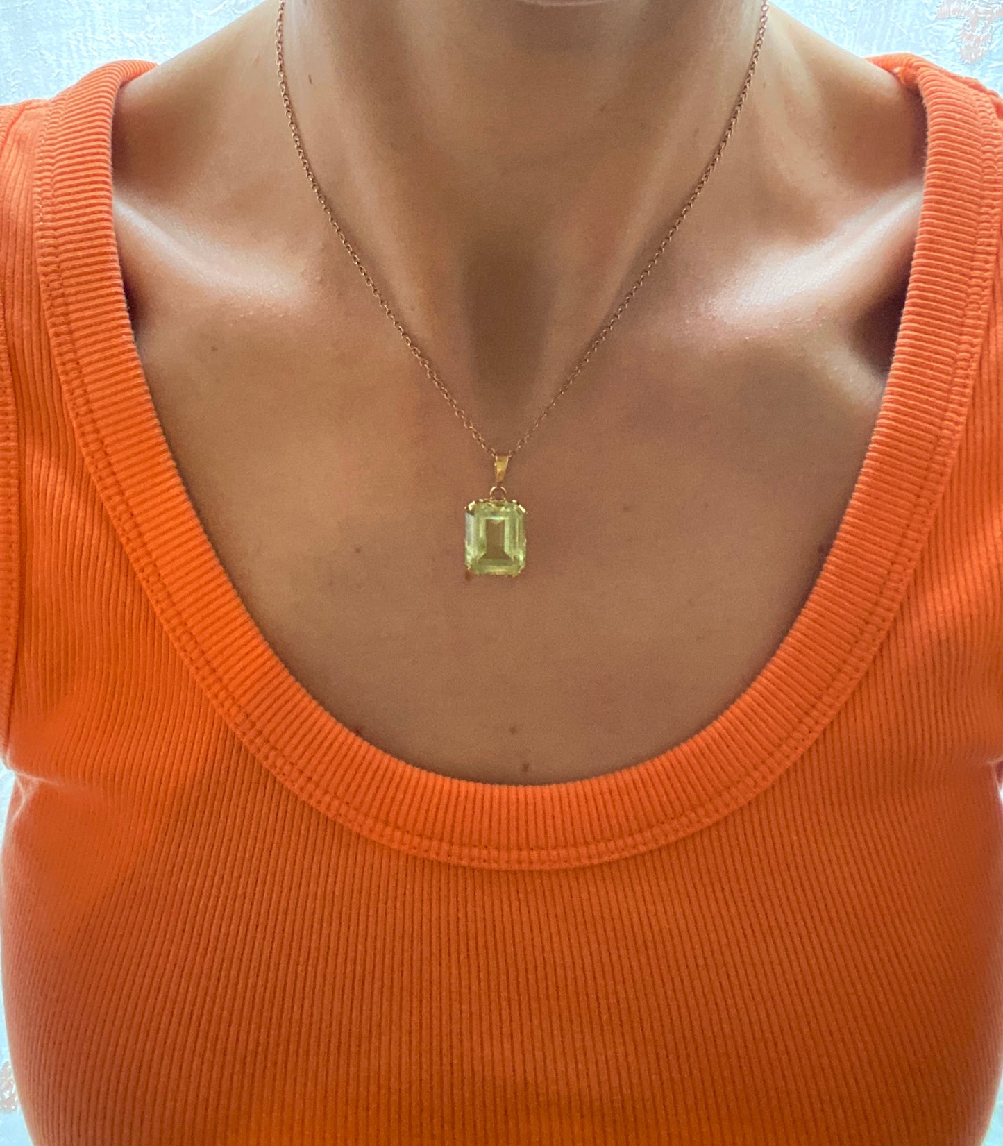 18ct Gold,  Green Citrine Rectangle Pendant