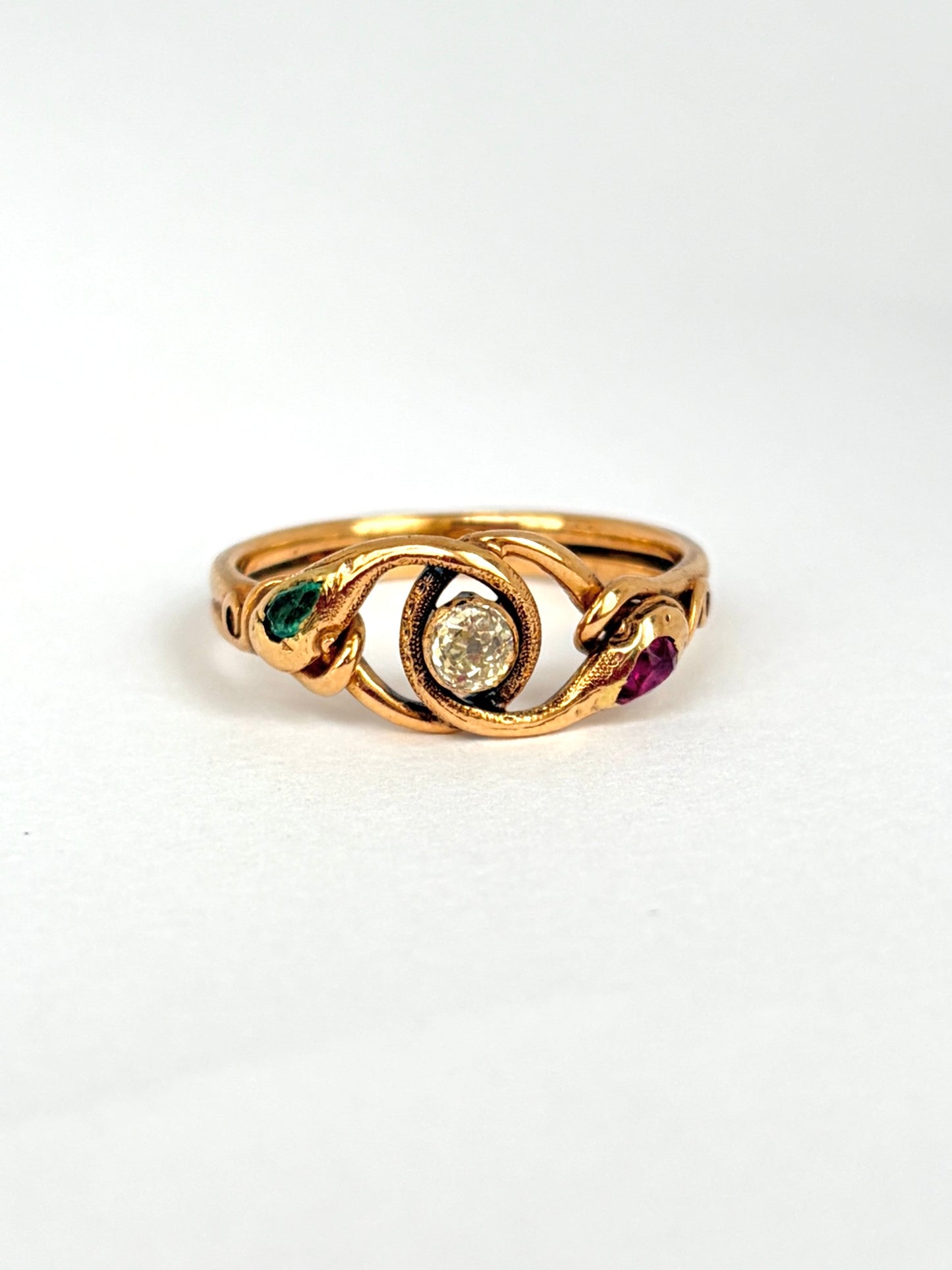 Rare, Antique, 18ct Gold, Diamond, Ruby and Emerald Snake Ring, 4.74g