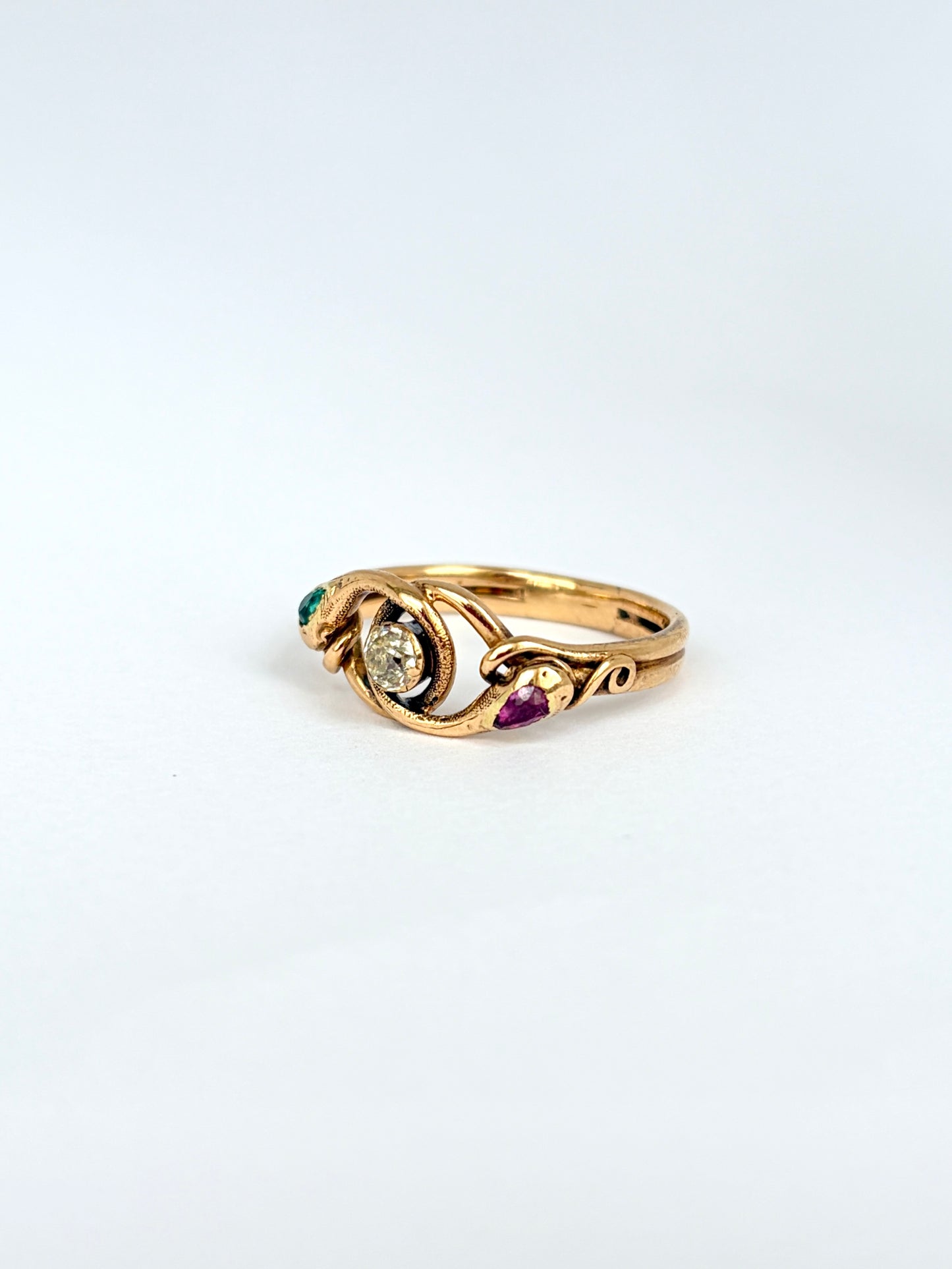 Rare, Antique, 18ct Gold, Diamond, Ruby and Emerald Snake Ring, 4.74g