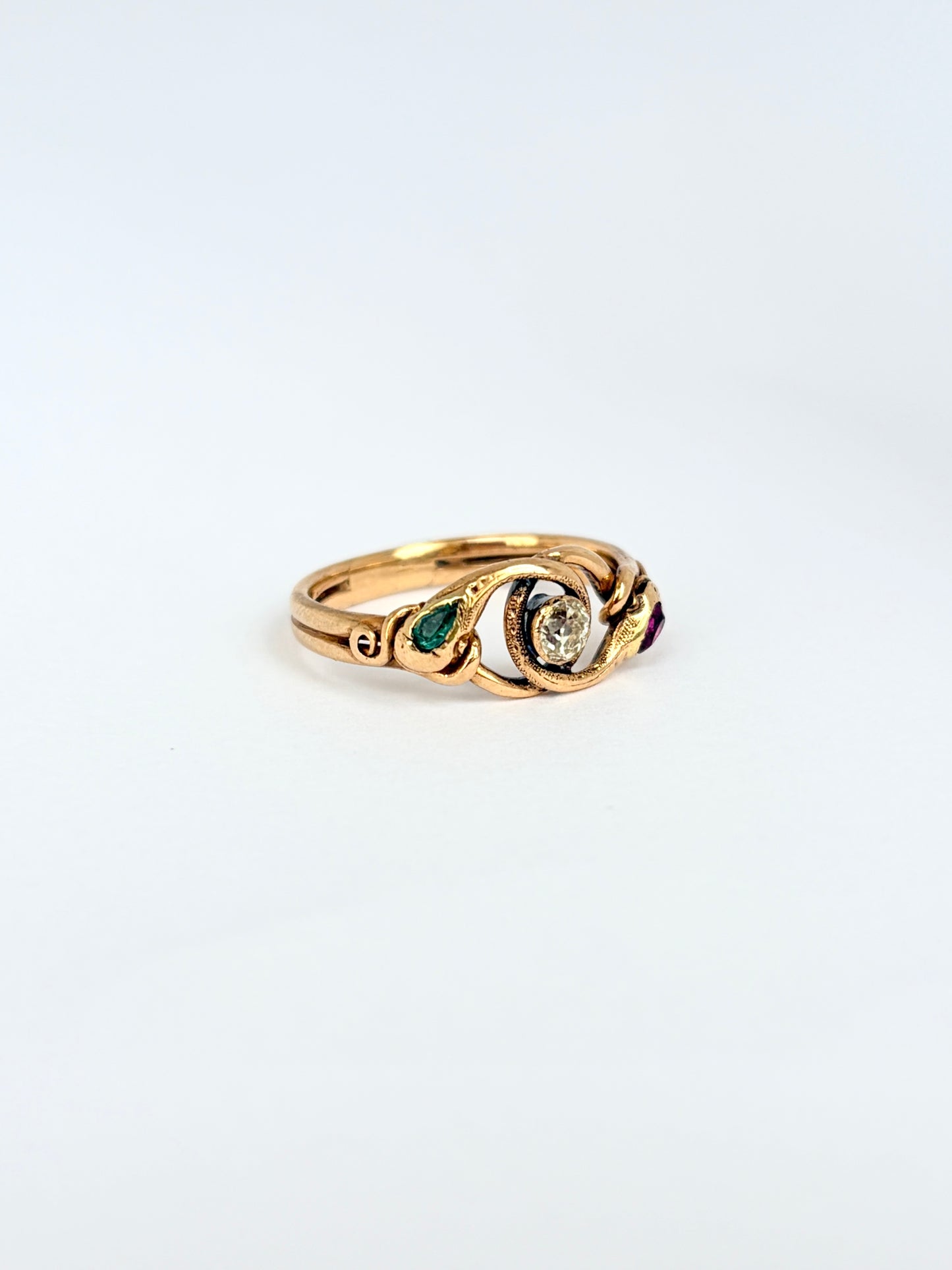 Rare, Antique, 18ct Gold, Diamond, Ruby and Emerald Snake Ring, 4.74g