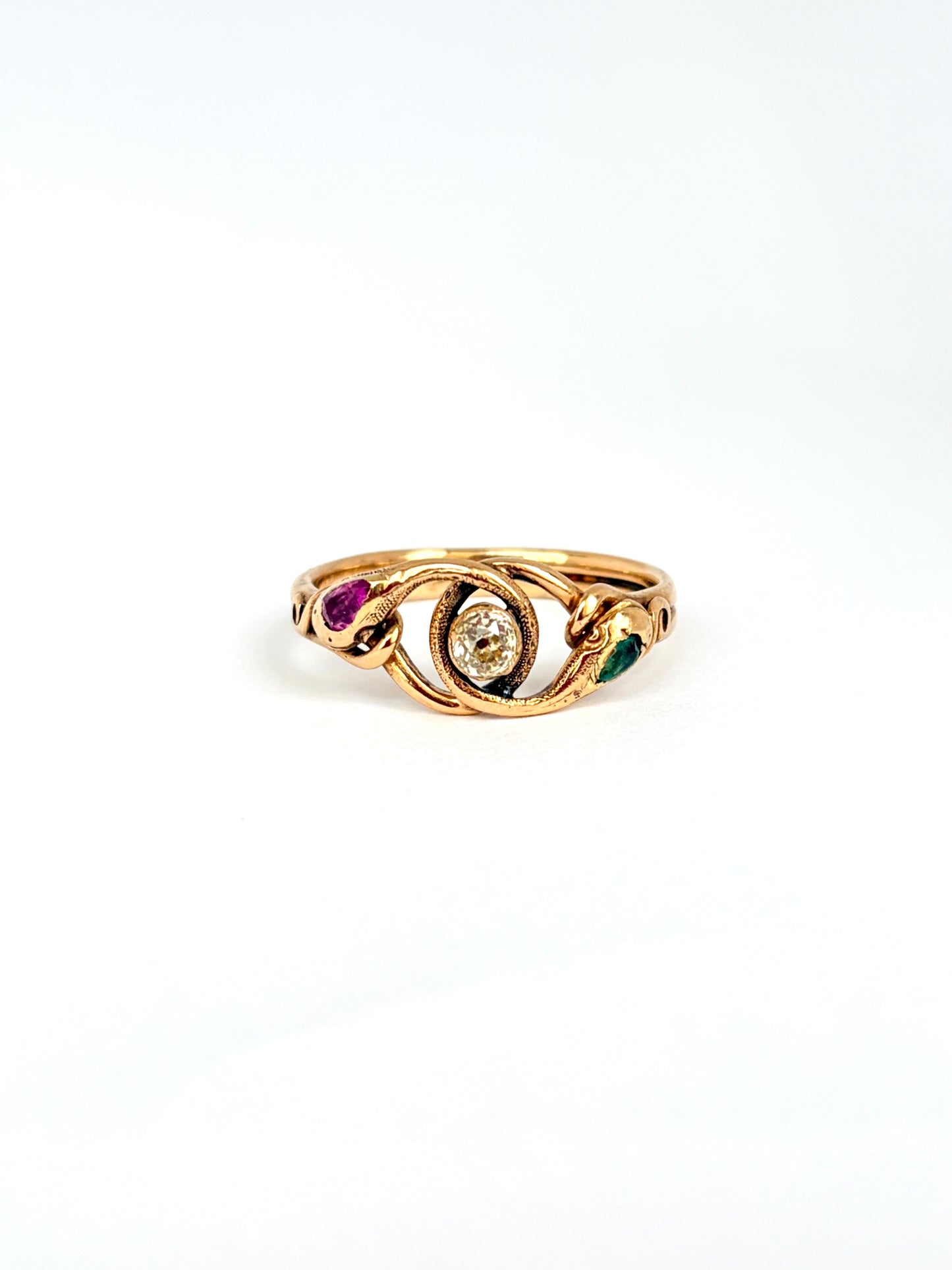 Rare, Antique, 18ct Gold, Diamond, Ruby and Emerald Snake Ring, 4.74g