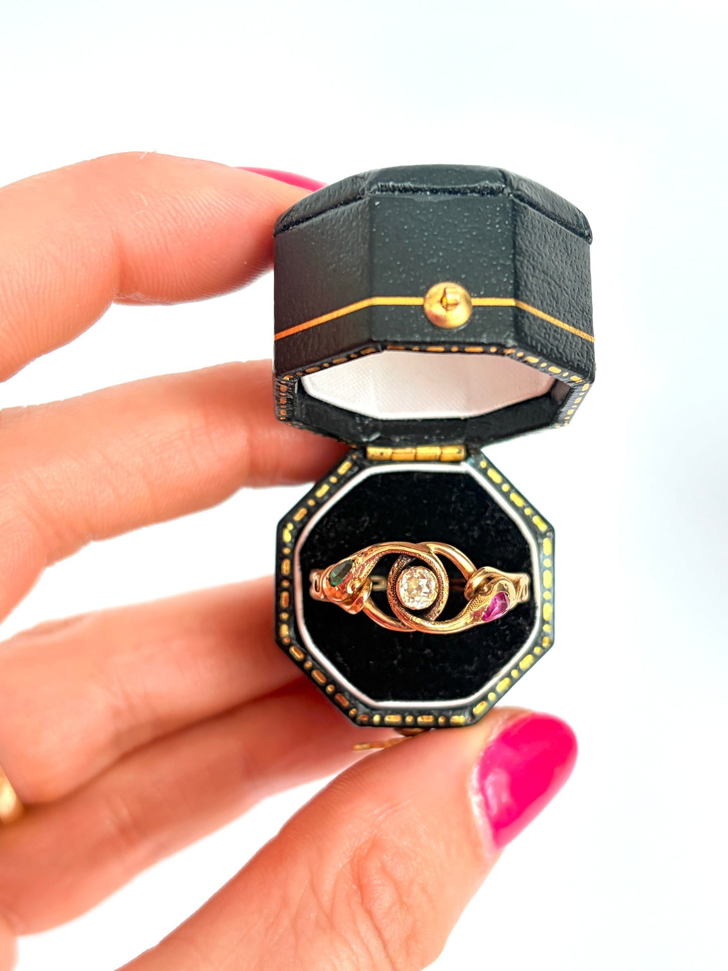 Rare, Antique, 18ct Gold, Diamond, Ruby and Emerald Snake Ring, 4.74g