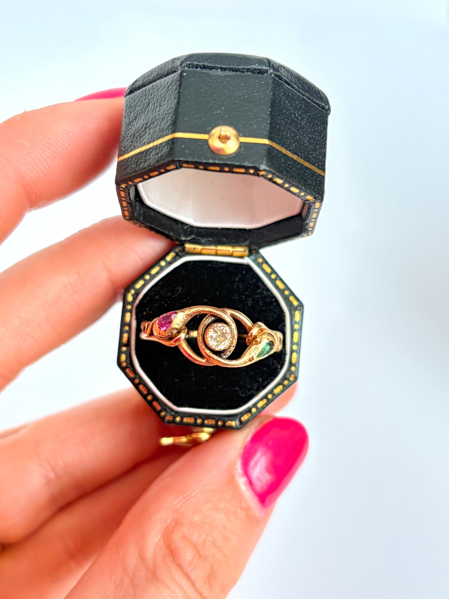 Rare, Antique, 18ct Gold, Diamond, Ruby and Emerald Snake Ring, 4.74g