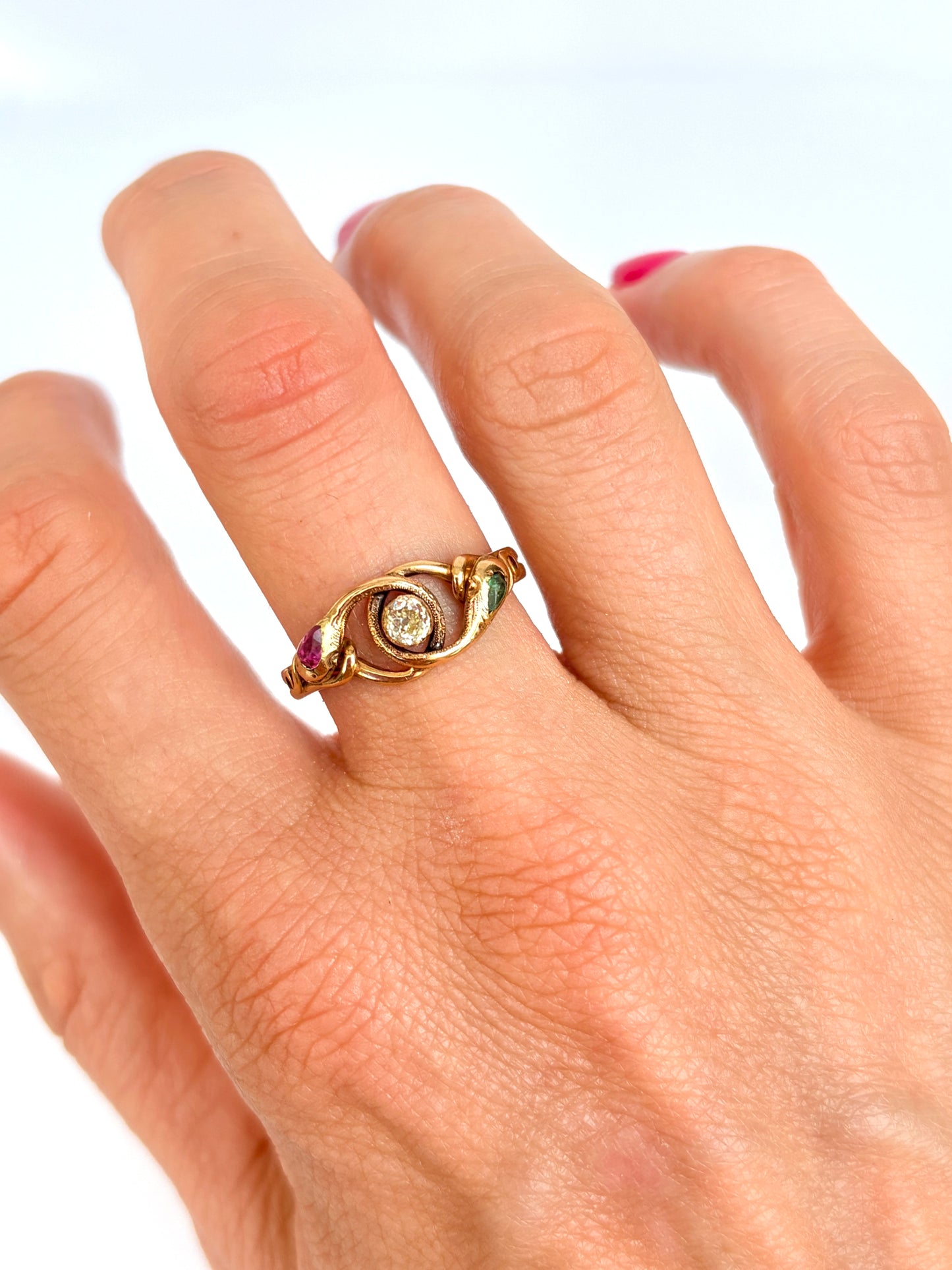 Rare, Antique, 18ct Gold, Diamond, Ruby and Emerald Snake Ring, 4.74g