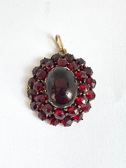 Superb, Antique, 9ct Gold, Garnet Cluster Pendant