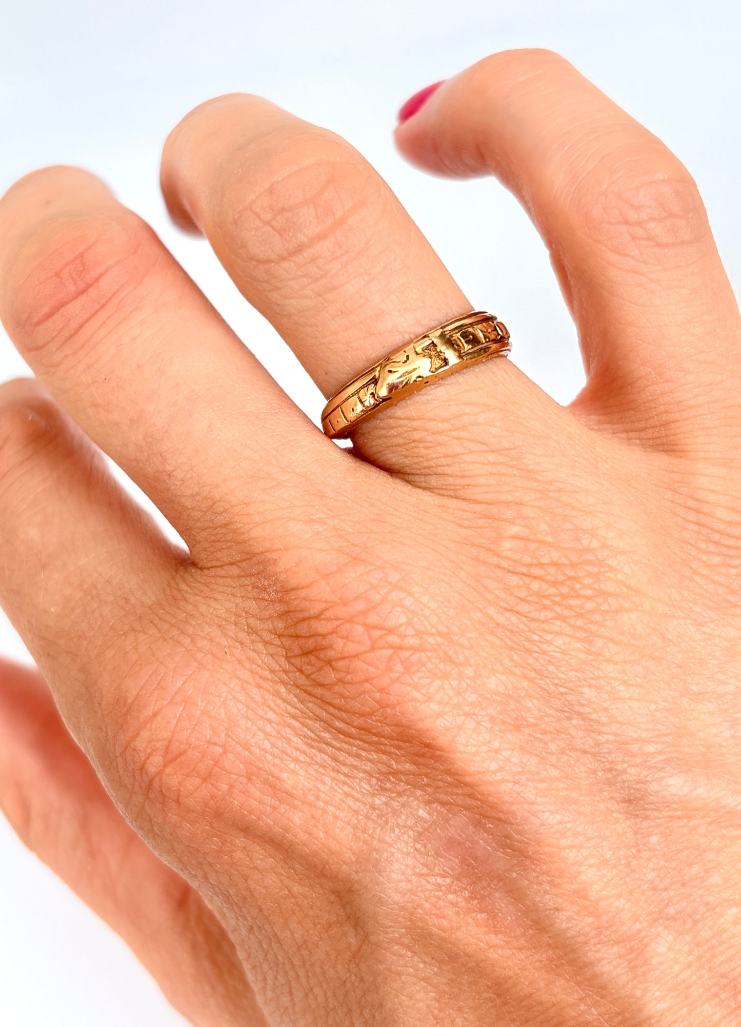 Victorian, 18ct Gold, Engraved Wedding / Stacking Band, Hallmarked, Birmingham 1876