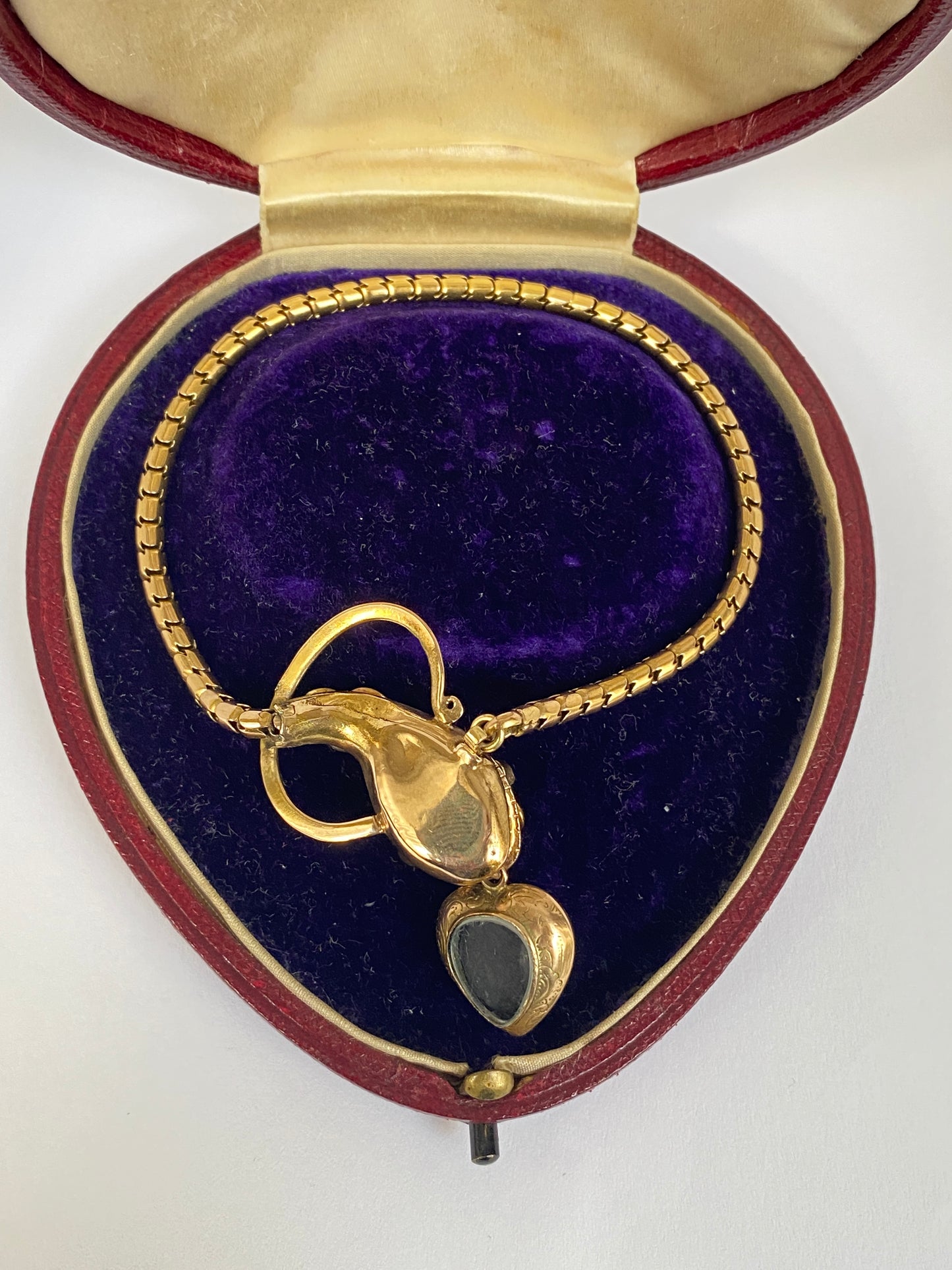 Victorian, Antique, 15ct Gold, Garnet Eyed Turquoise Snake Bracelet with Box