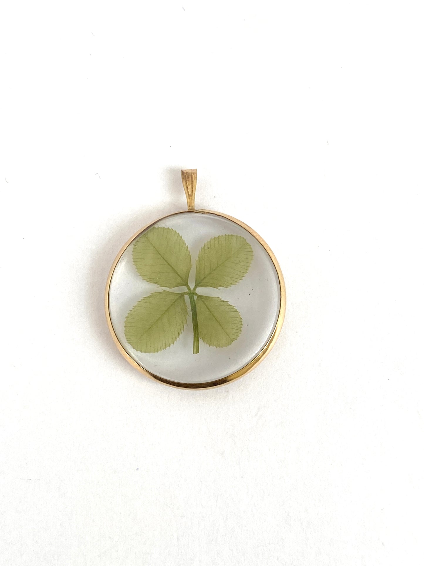 Vintage, 9ct Gold Green Natural 4 leaf Clover, Shamrock Locket Pendant/Charm