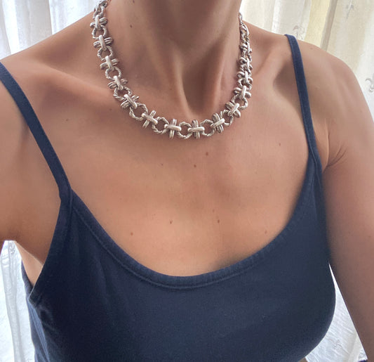 Heavy Vintage (c 1970s) Solid Sterling Silver Necklace, 17 inches, 103g