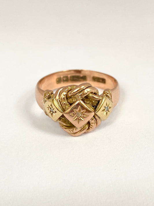 Antique, 9ct Gold Diamond Lovers Knot Ring, Hallmarked 9ct Gold, Birmingham 1916 (4.67g)