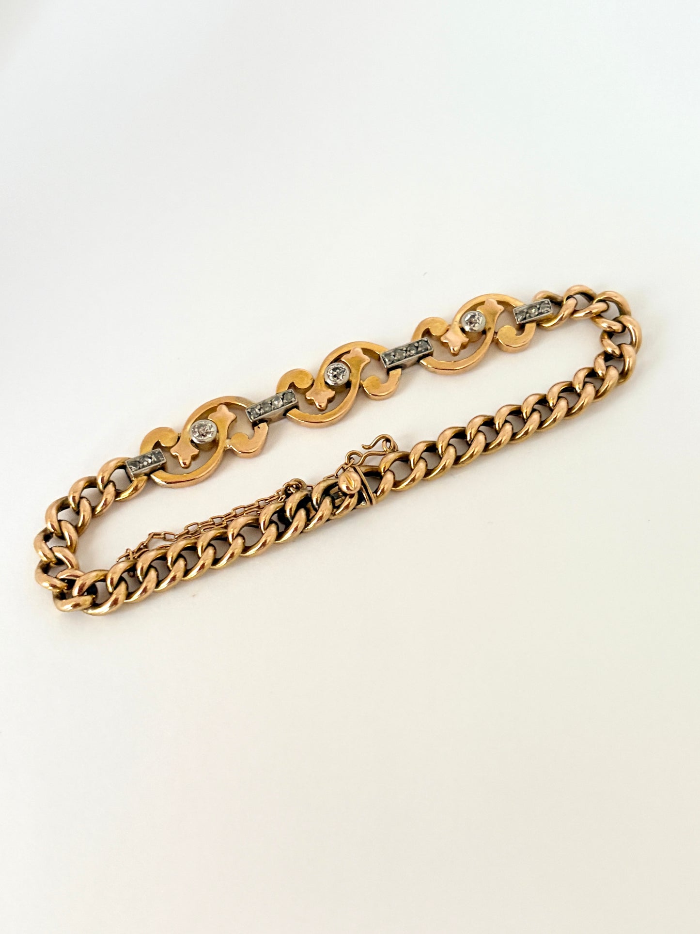 Incredible, Art Deco, 14ct Yellow and white Gold Diamond Bracelet; 11.83g, 7 inches