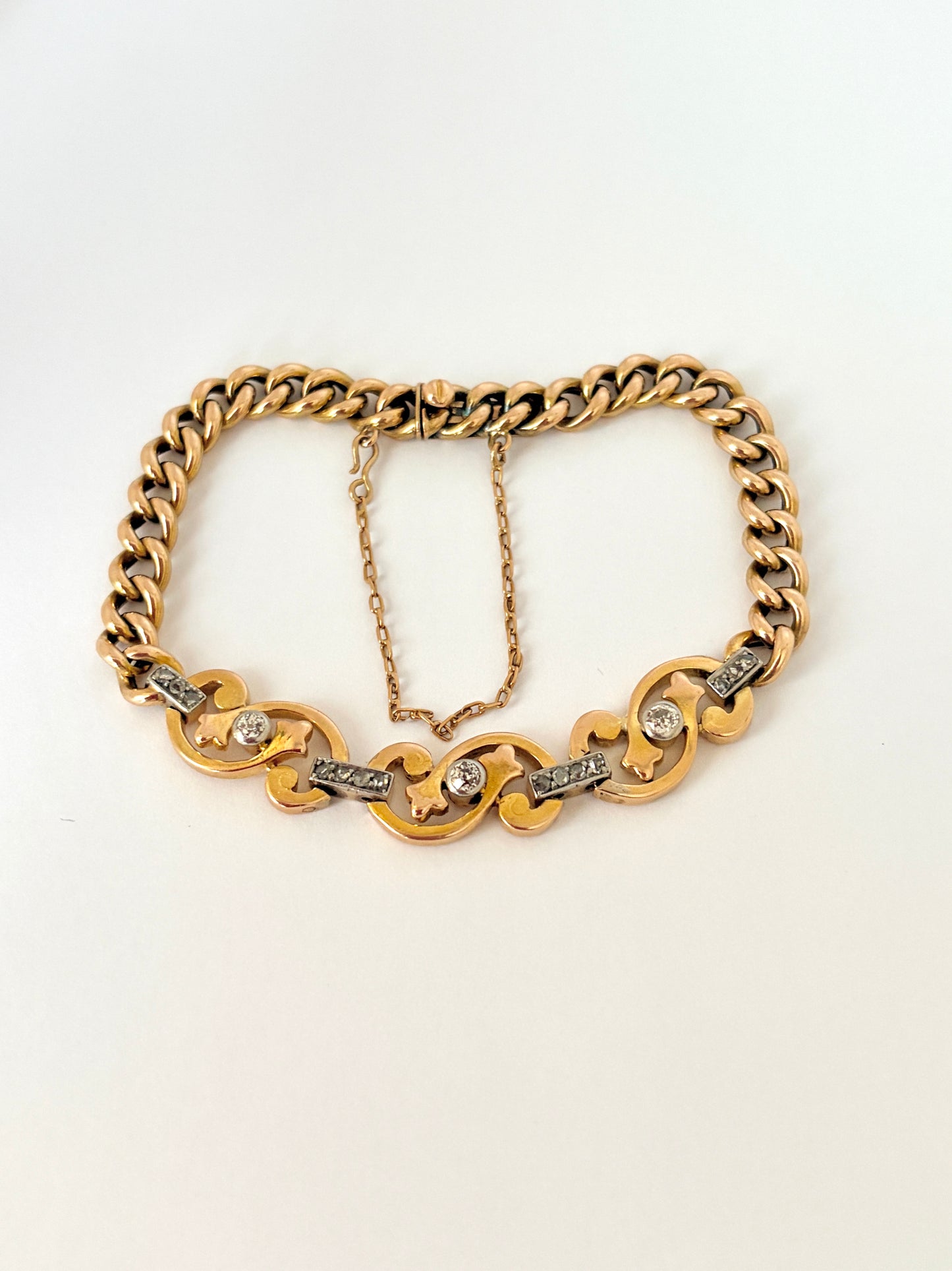 Incredible, Art Deco, 14ct Yellow and white Gold Diamond Bracelet; 11.83g, 7 inches