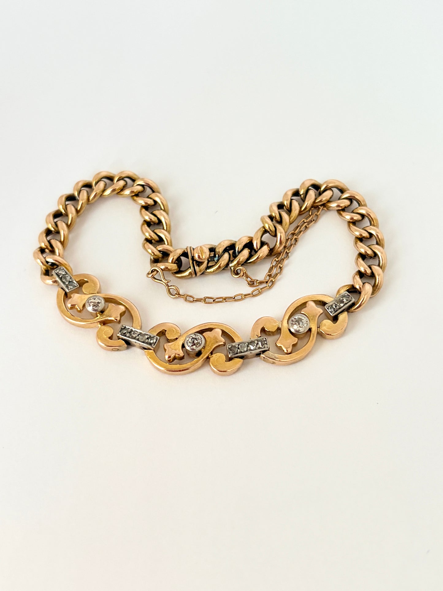 Incredible, Art Deco, 14ct Yellow and white Gold Diamond Bracelet; 11.83g, 7 inches