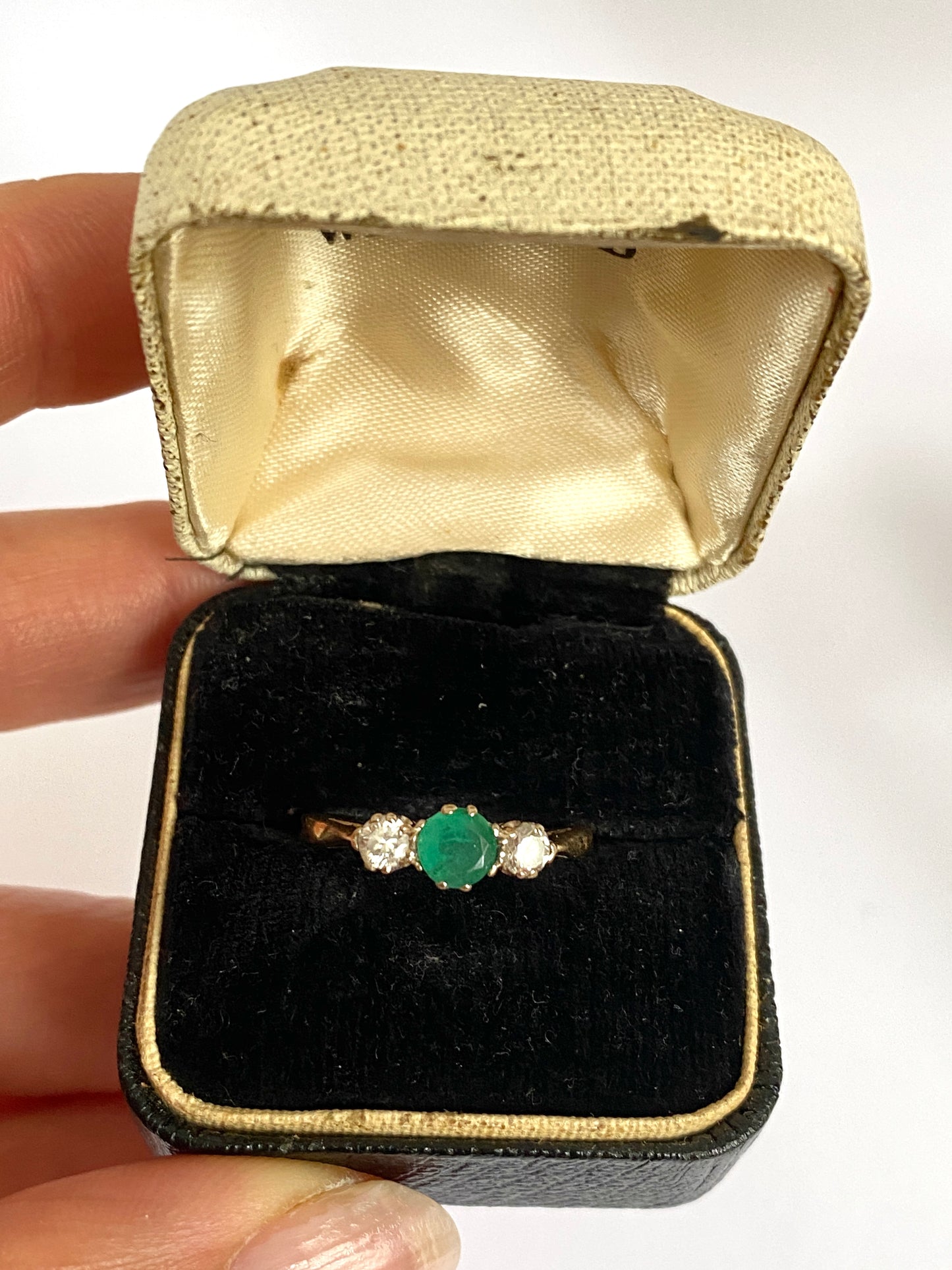 Vintage, 18ct Gold, Emerald and Diamond Trilogy Ring, Hallmarked 18ct Gold, London, 1975