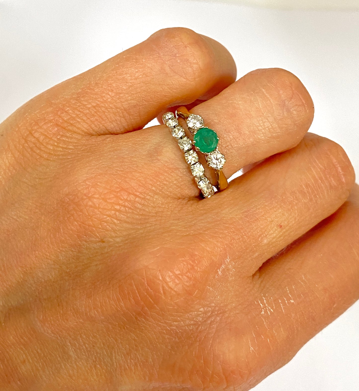 Vintage, 18ct Gold, Emerald and Diamond Trilogy Ring, Hallmarked 18ct Gold, London, 1975