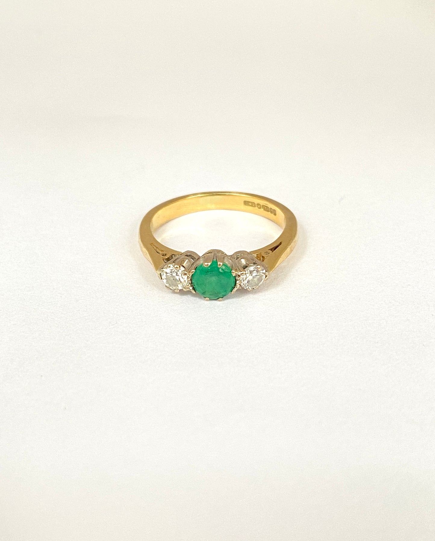 Vintage, 18ct Gold, Emerald and Diamond Trilogy Ring, Hallmarked 18ct Gold, London, 1975