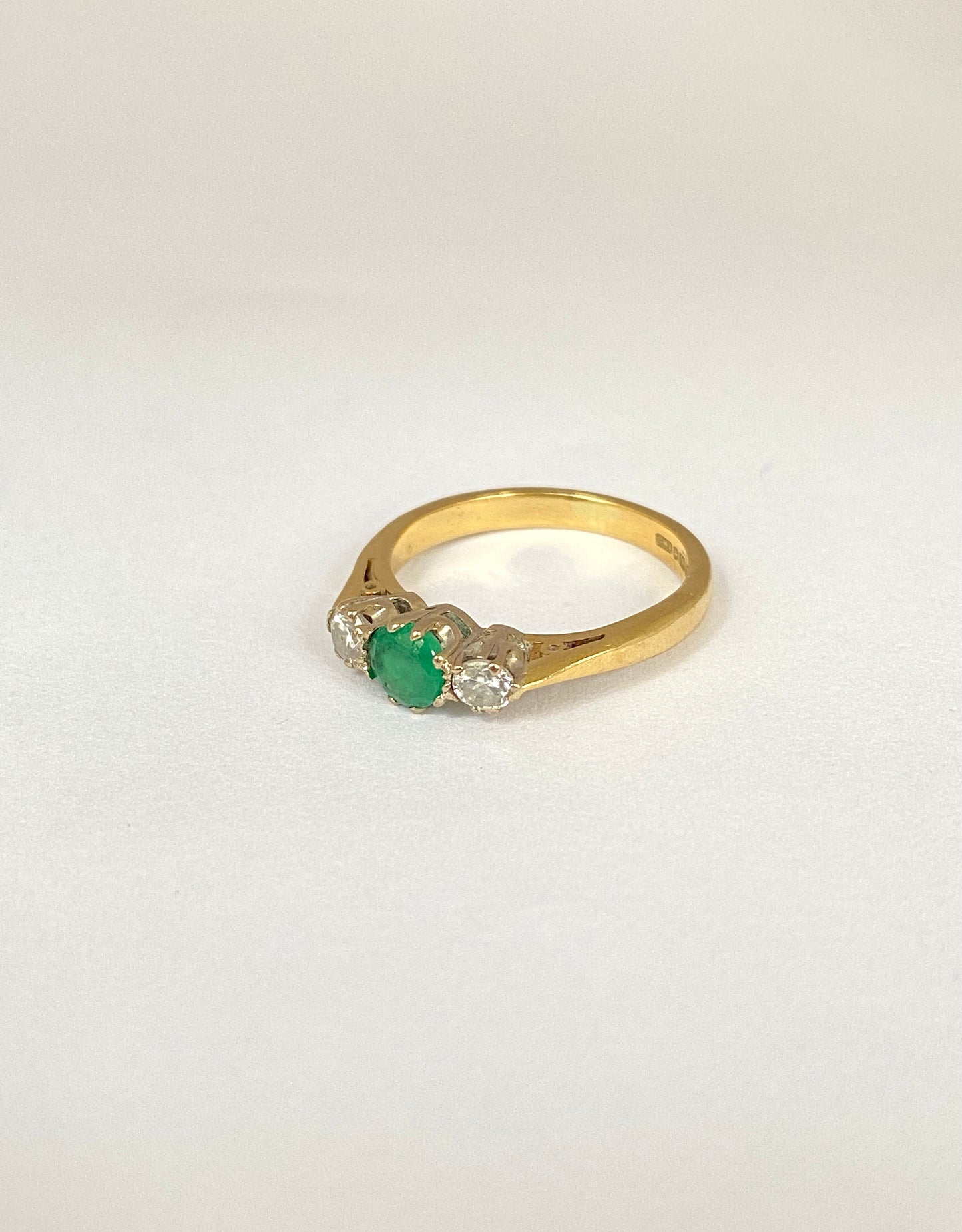 Vintage, 18ct Gold, Emerald and Diamond Trilogy Ring, Hallmarked 18ct Gold, London, 1975