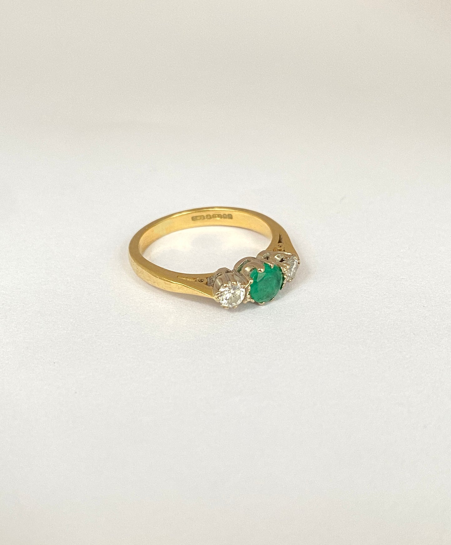 Vintage, 18ct Gold, Emerald and Diamond Trilogy Ring, Hallmarked 18ct Gold, London, 1975