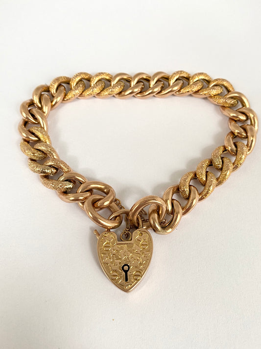 Antique, Victorian 9ct Gold Curb Link 'Night and Day' Bracelet (20.17g)