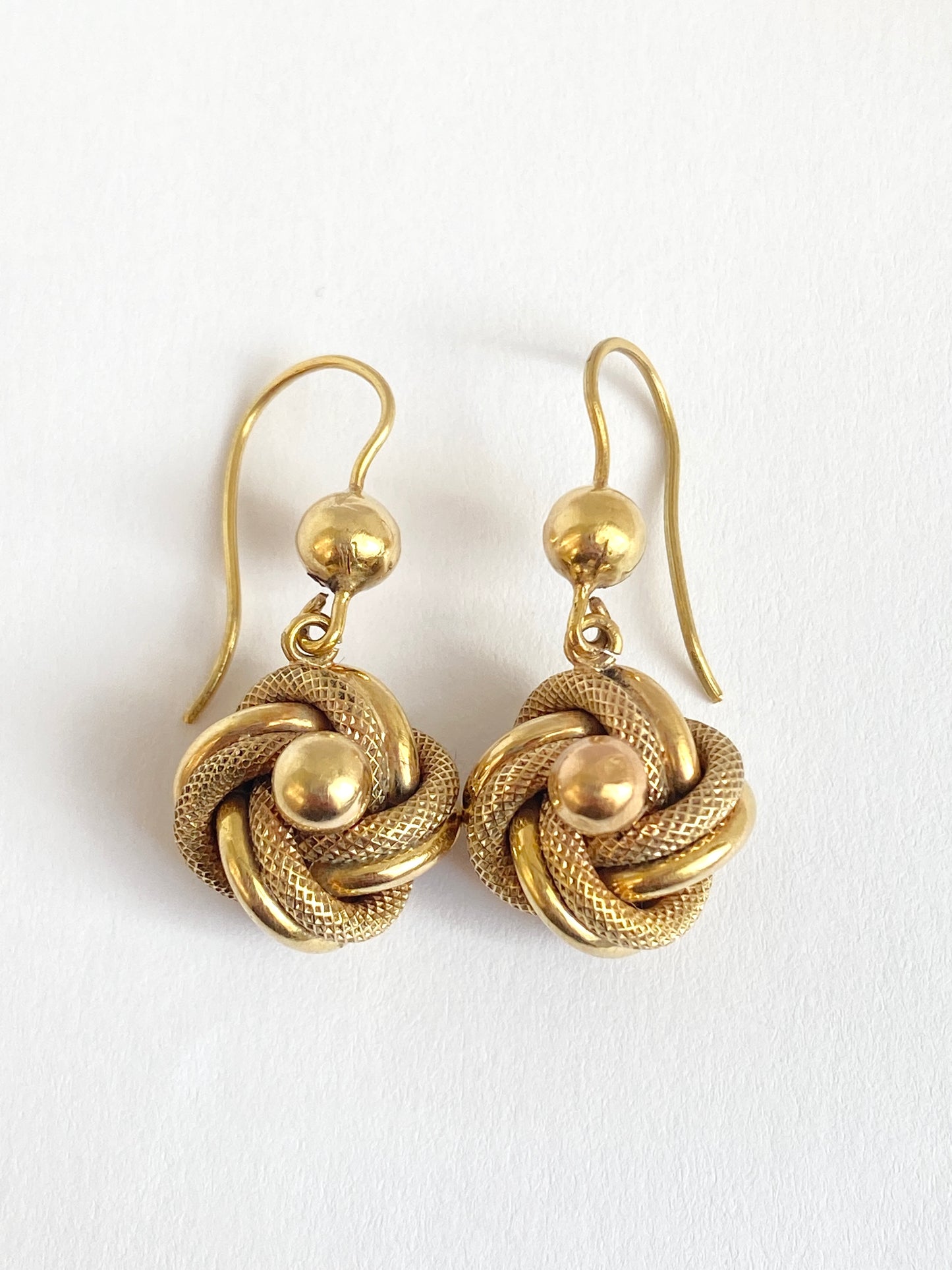 Vintage 9ct Gold, Lovers Knot Dangle Earrings