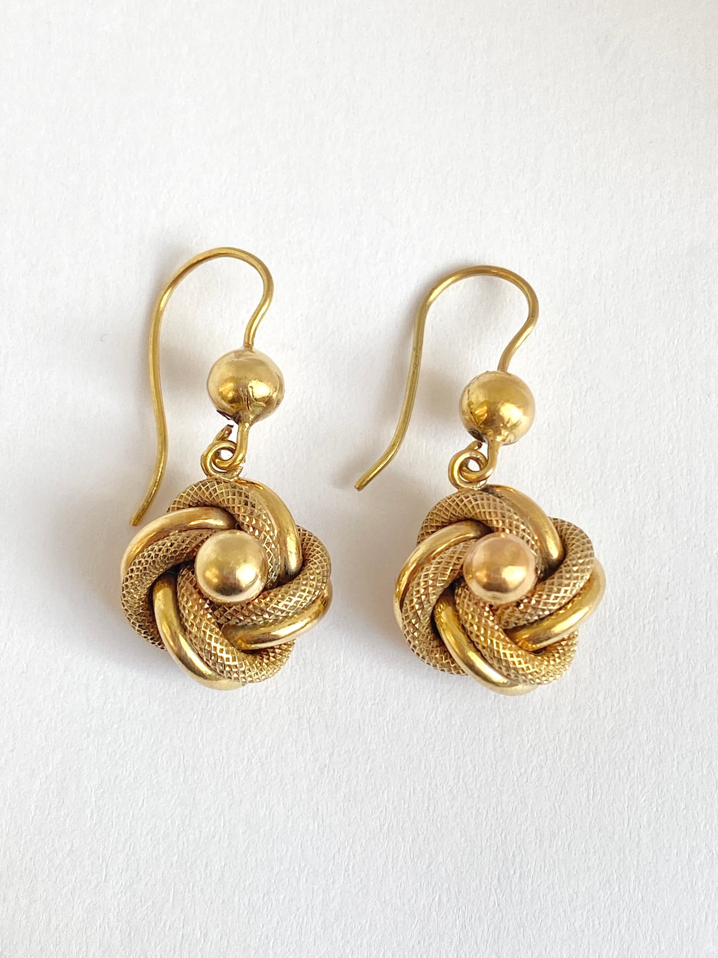Vintage 9ct Gold, Lovers Knot Dangle Earrings