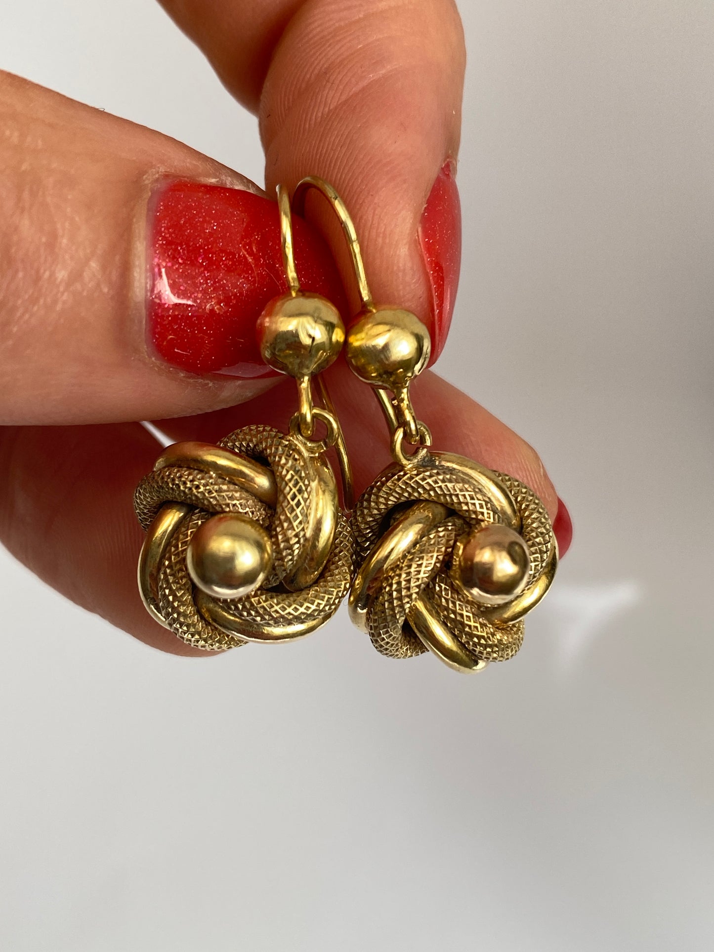 Vintage 9ct Gold, Lovers Knot Dangle Earrings