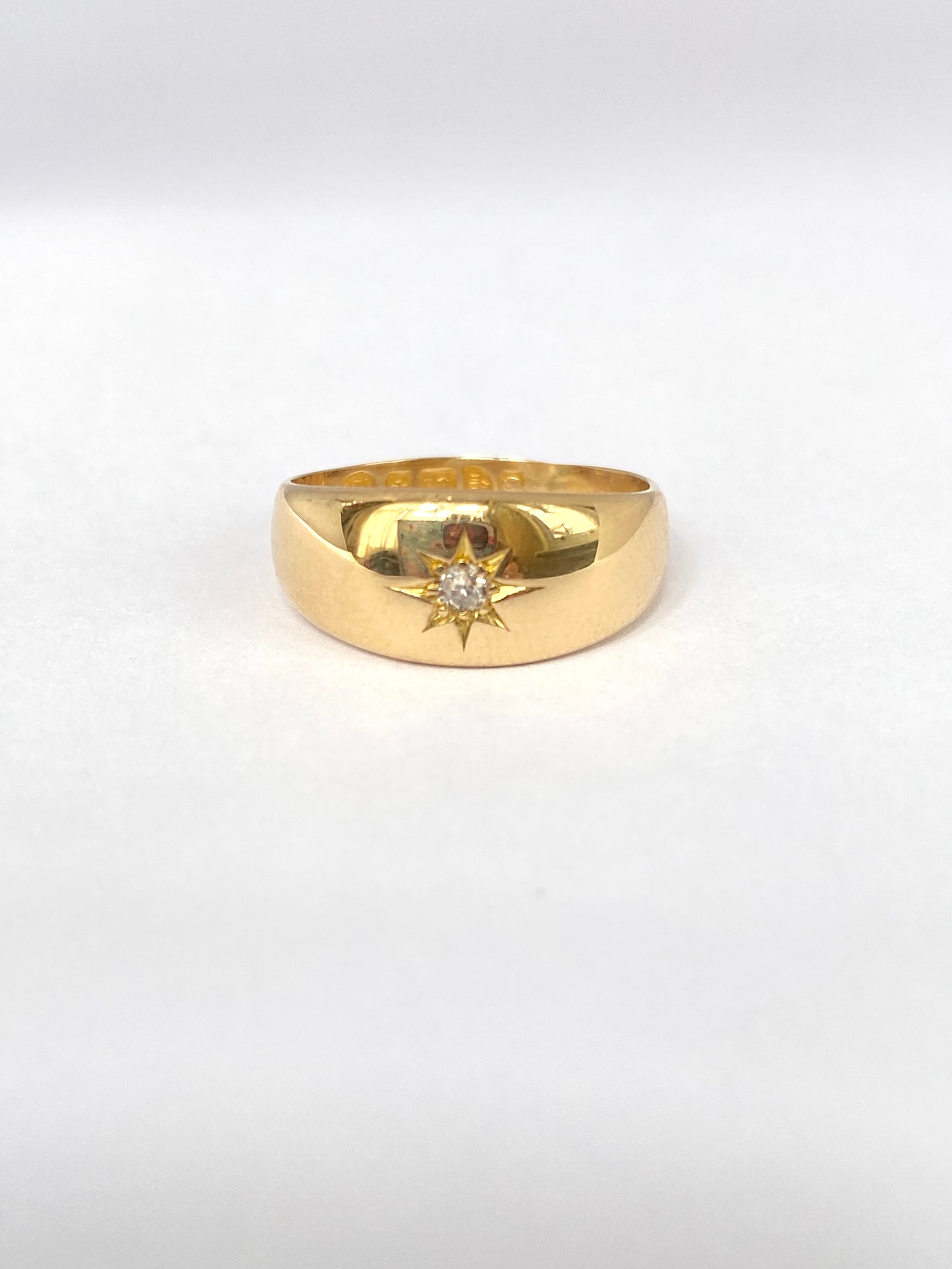 Antique, 18ct Gold, Starburst Old Cut Ring, Hallmarked 18ct Gold, Chester (3.83g)